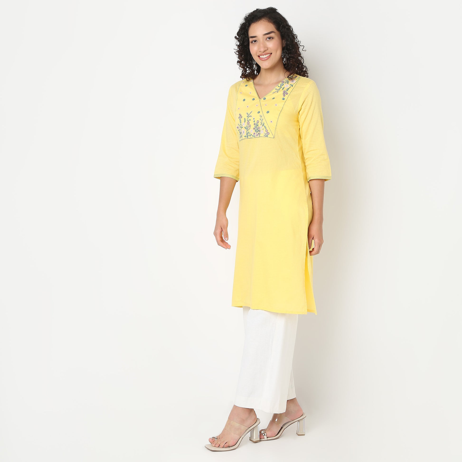 Embroidered Yoke Kurta-Dobby