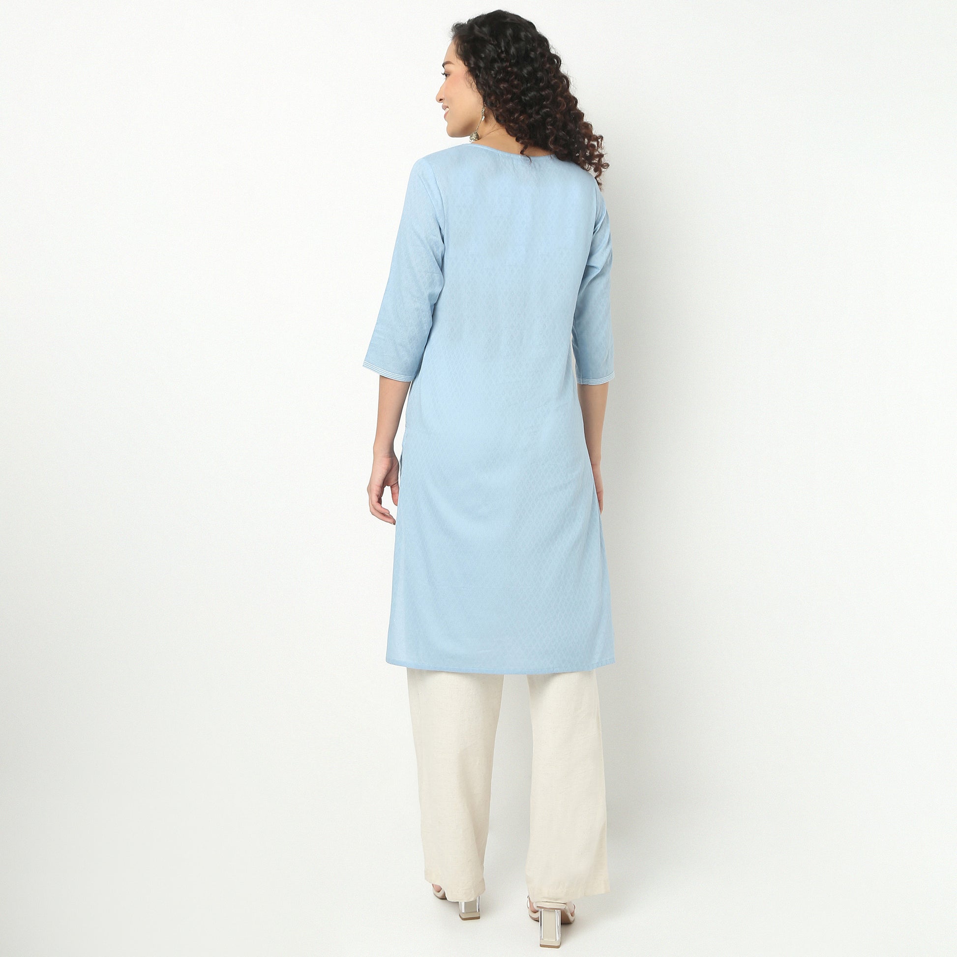 Straight Fit Embroidered Yoke Kurta