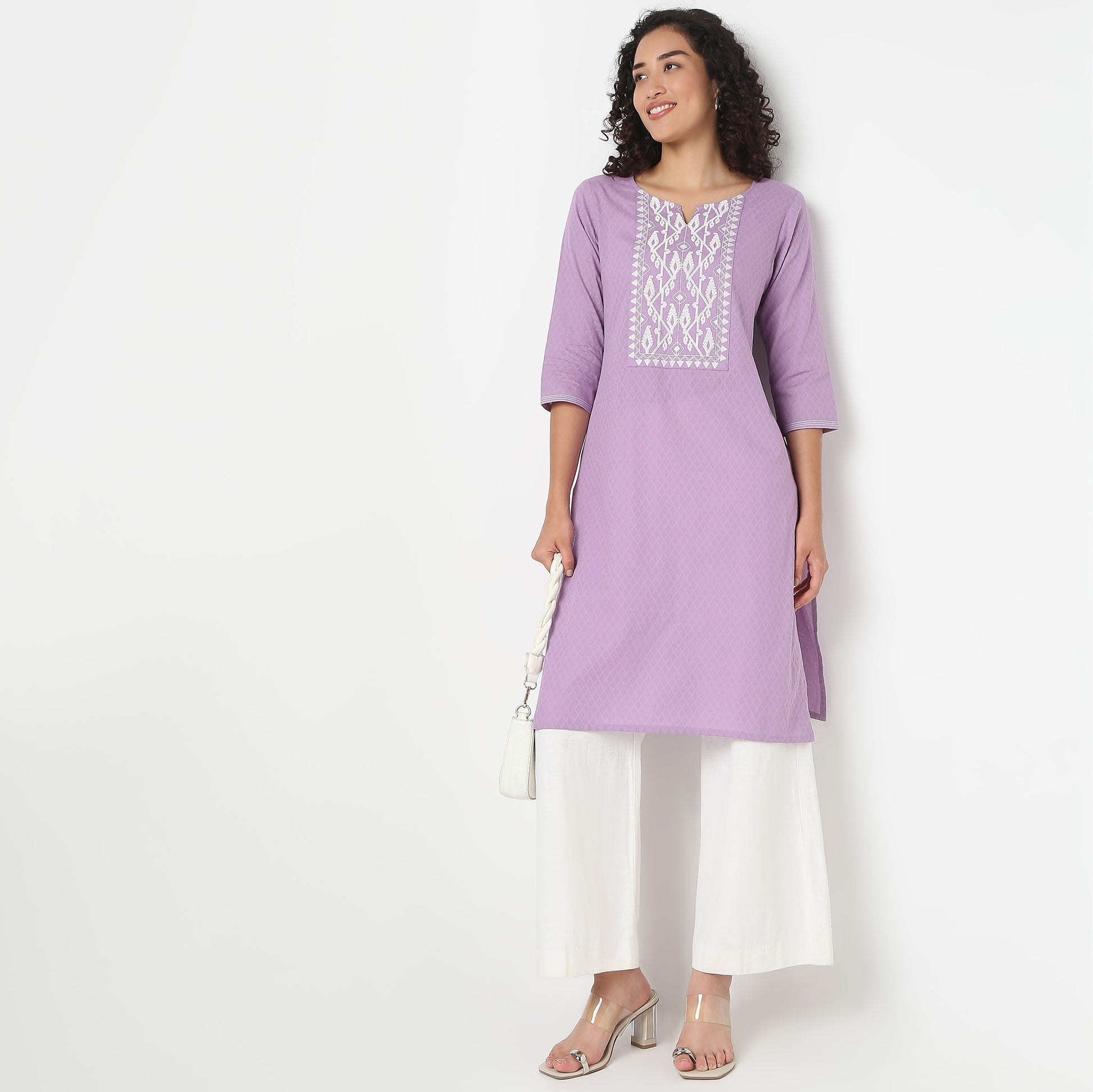 Embroidered Yoke Kurta-Dobby