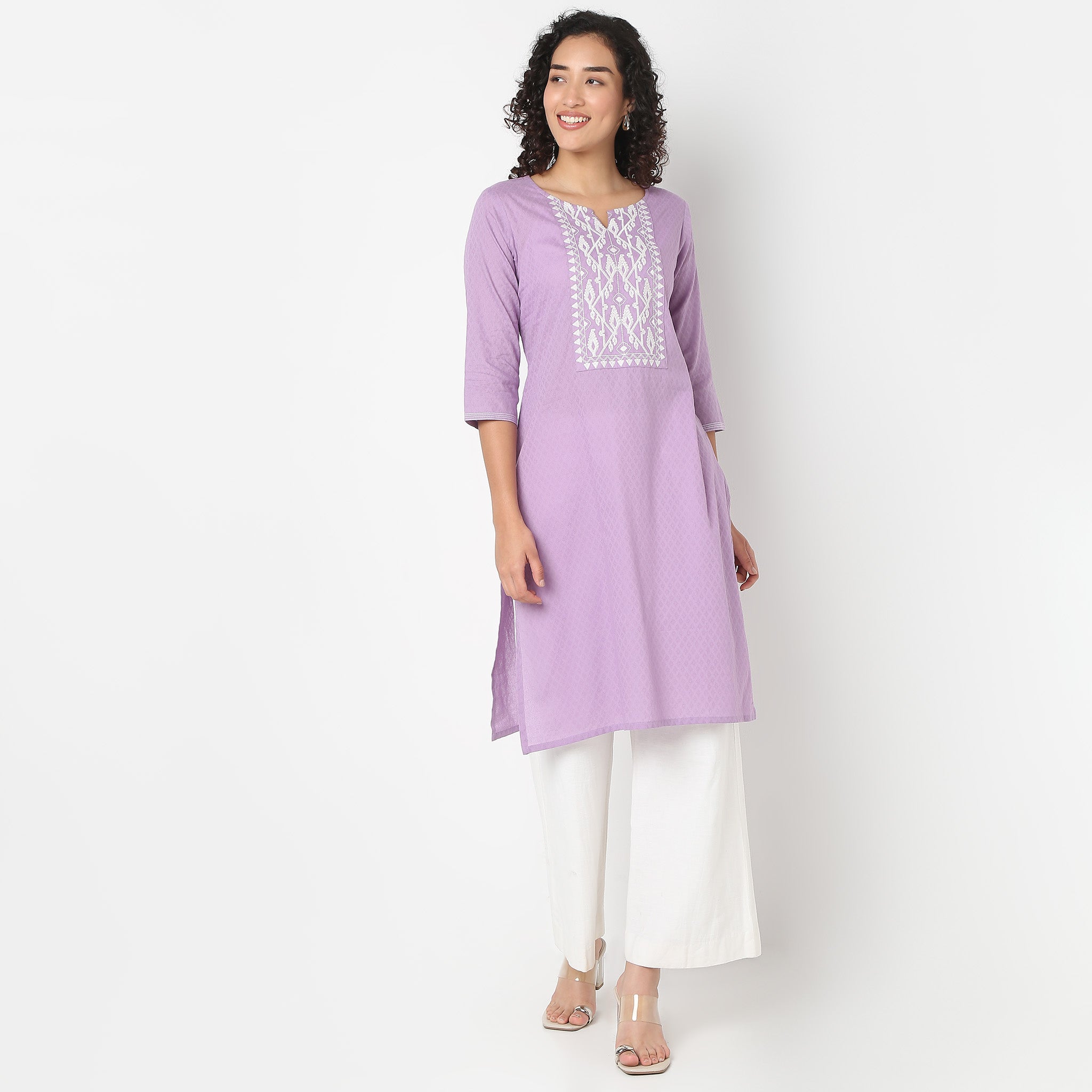 Embroidered Yoke Kurta-Dobby