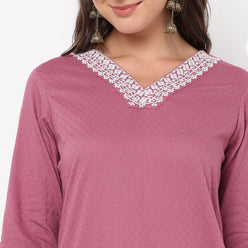 Straight Fit Embroidered Yoke Kurta