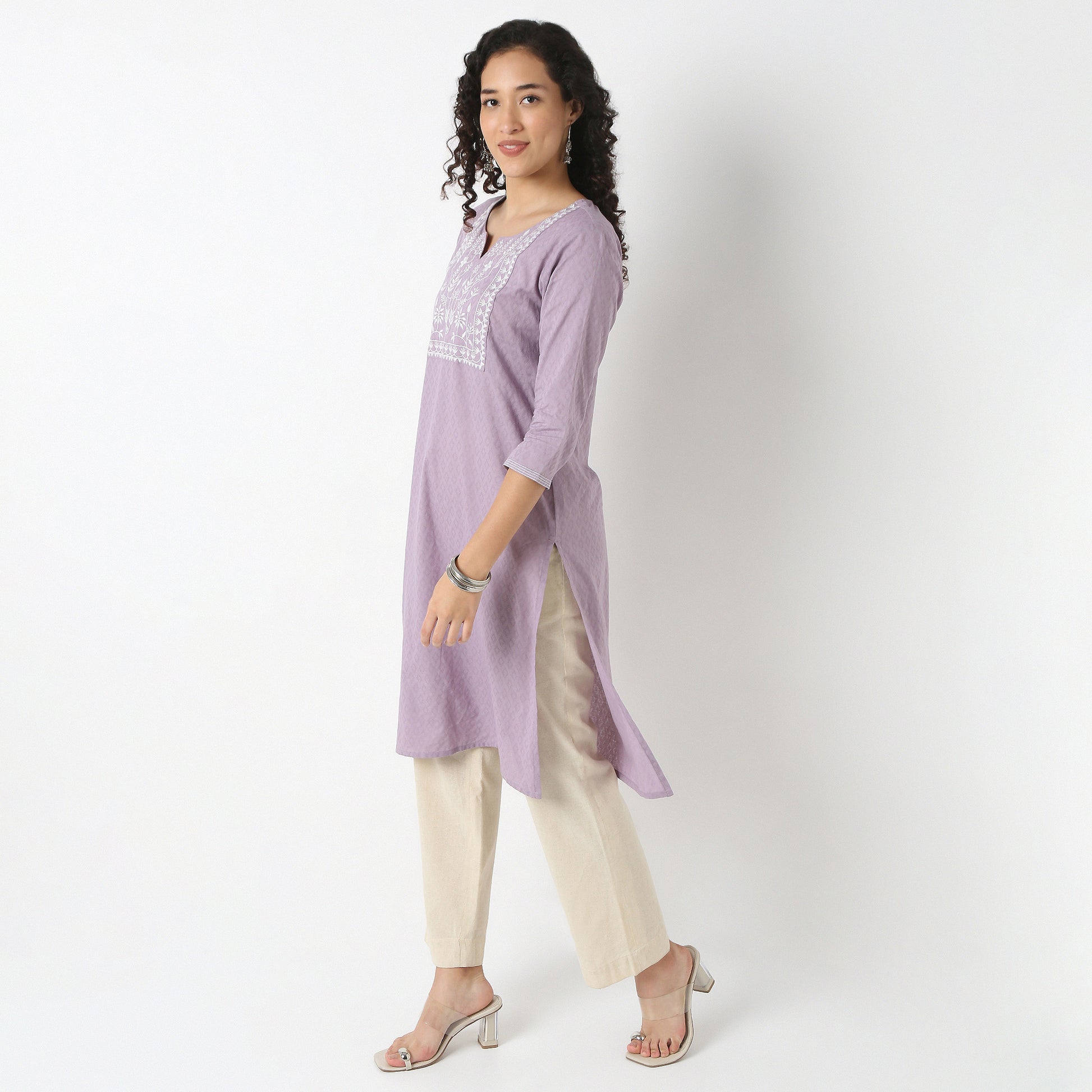 Emebroidered Yoke Kurta-Dobby