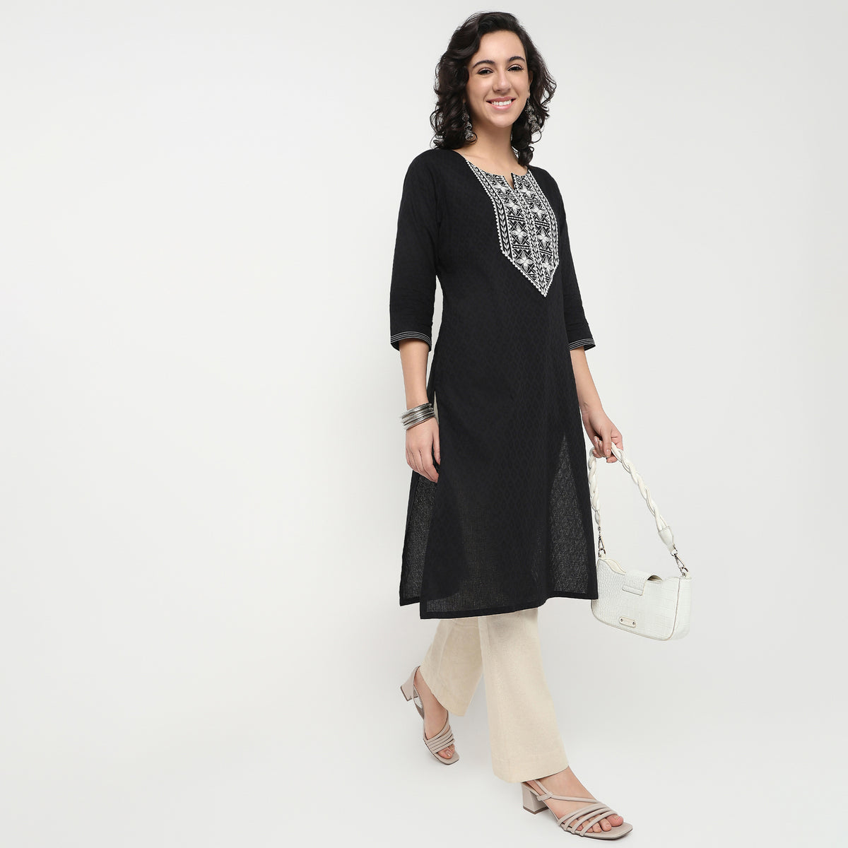 Order Now Women Embroidered Round Neck Straight Fit Ethnic Wear Kurta by Style Union