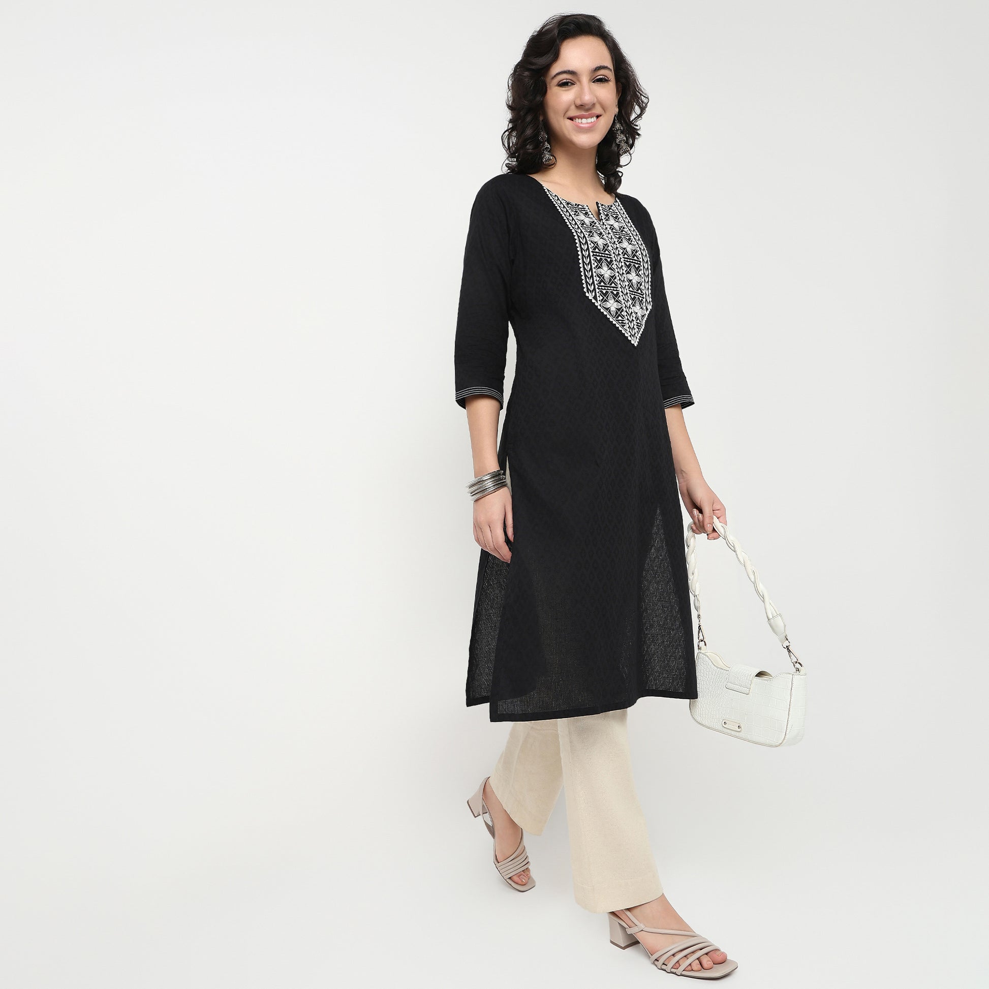 Order Now Women Embroidered Round Neck Straight Fit Ethnic Wear Kurta by Style Union
