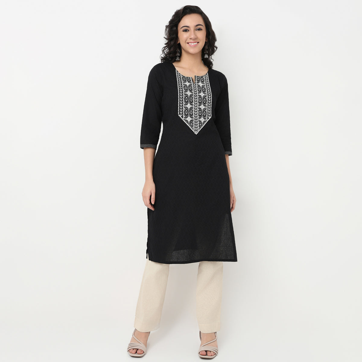 Order Now Women Embroidered Round Neck Straight Fit Ethnic Wear Kurta by Style Union