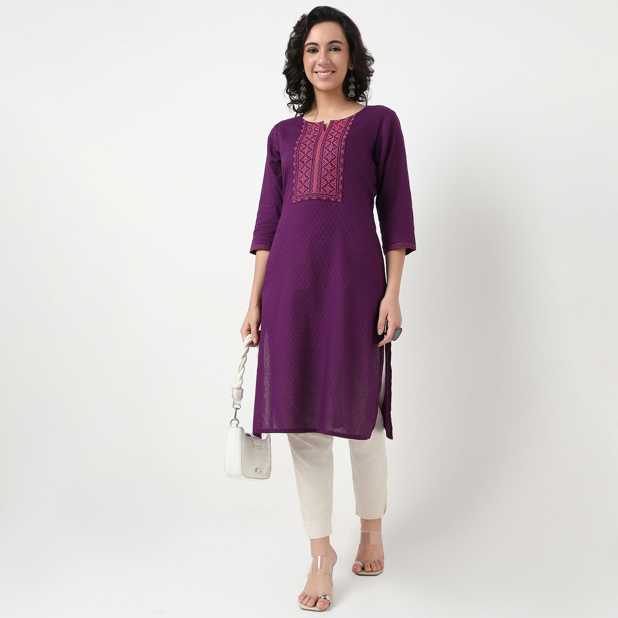 Order Now Women Embroidered Round Neck Straight Fit Ethnic Wear Kurta by Style Union