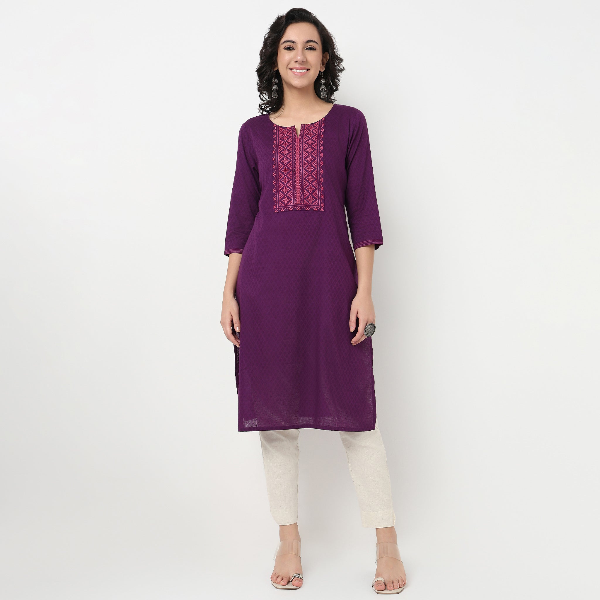 Order Now Women Embroidered Round Neck Straight Fit Ethnic Wear Kurta by Style Union