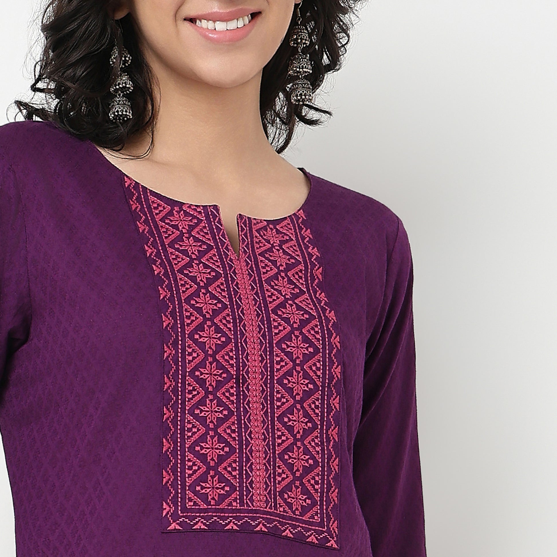 Order Now Women Embroidered Round Neck Straight Fit Ethnic Wear Kurta by Style Union