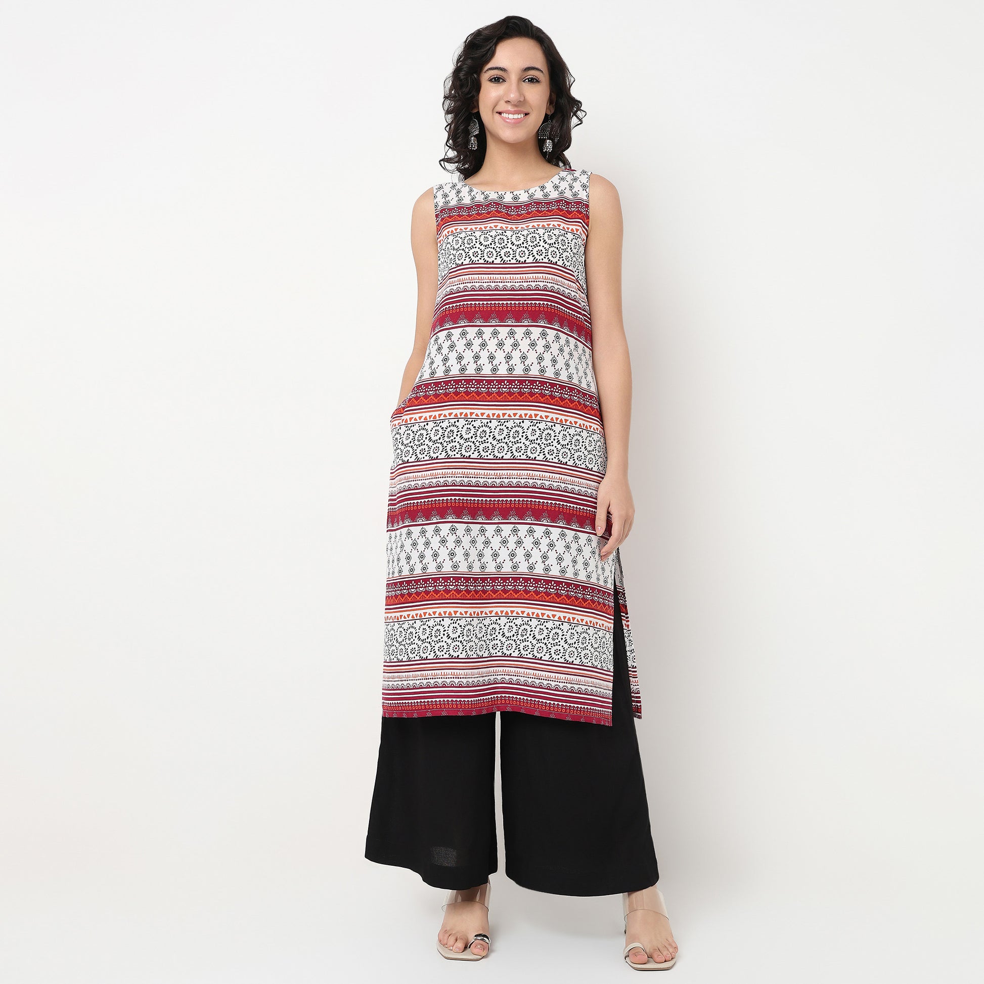 Order Now Women Printed Boat Neck Straight Fit Ethnic Wear Kurta by Style Union