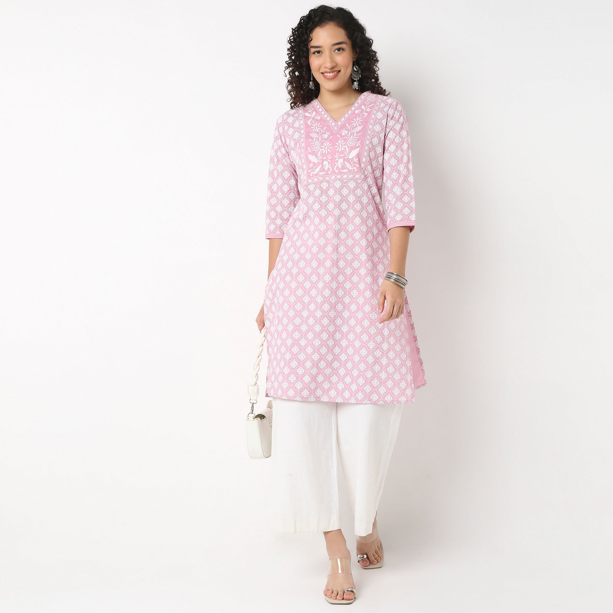 Embroidered Yoke Printed Kurta