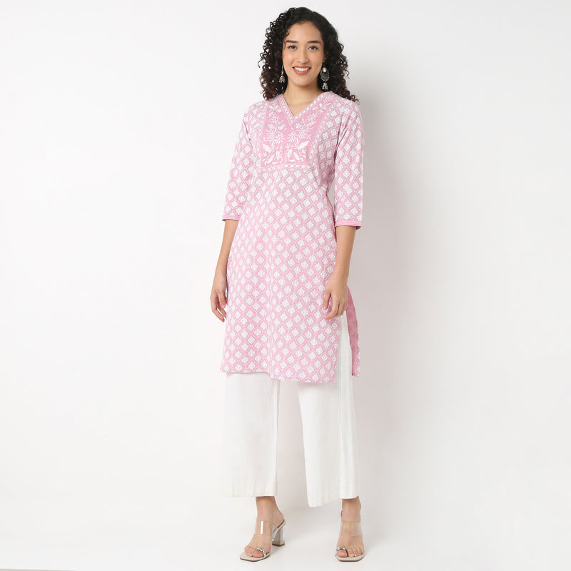 Embroidered Yoke Printed Kurta