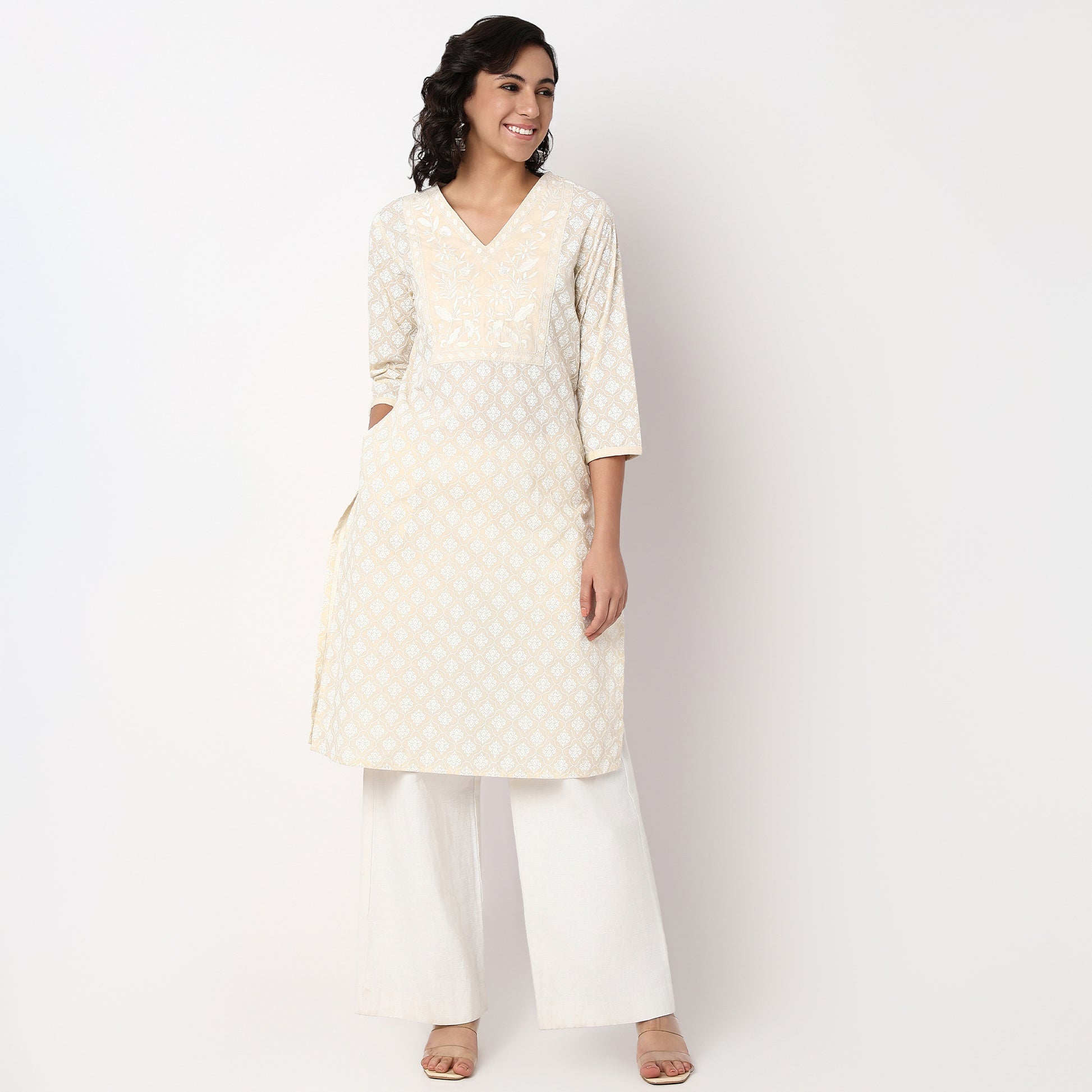 Embroidered Yoke Printed Kurta