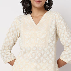 Embroidered Yoke Printed Kurta