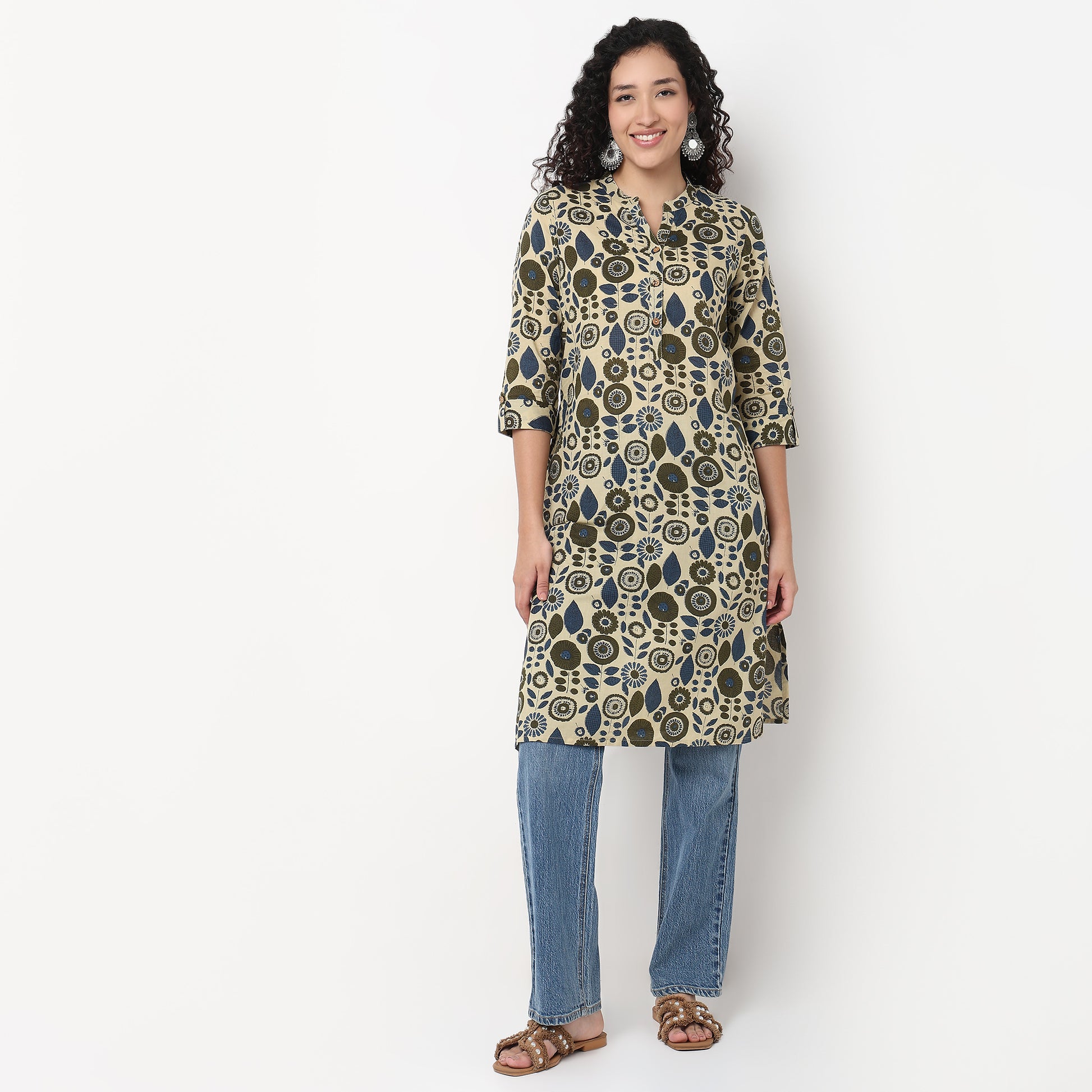 Printed Cotton Half Placket Kurta