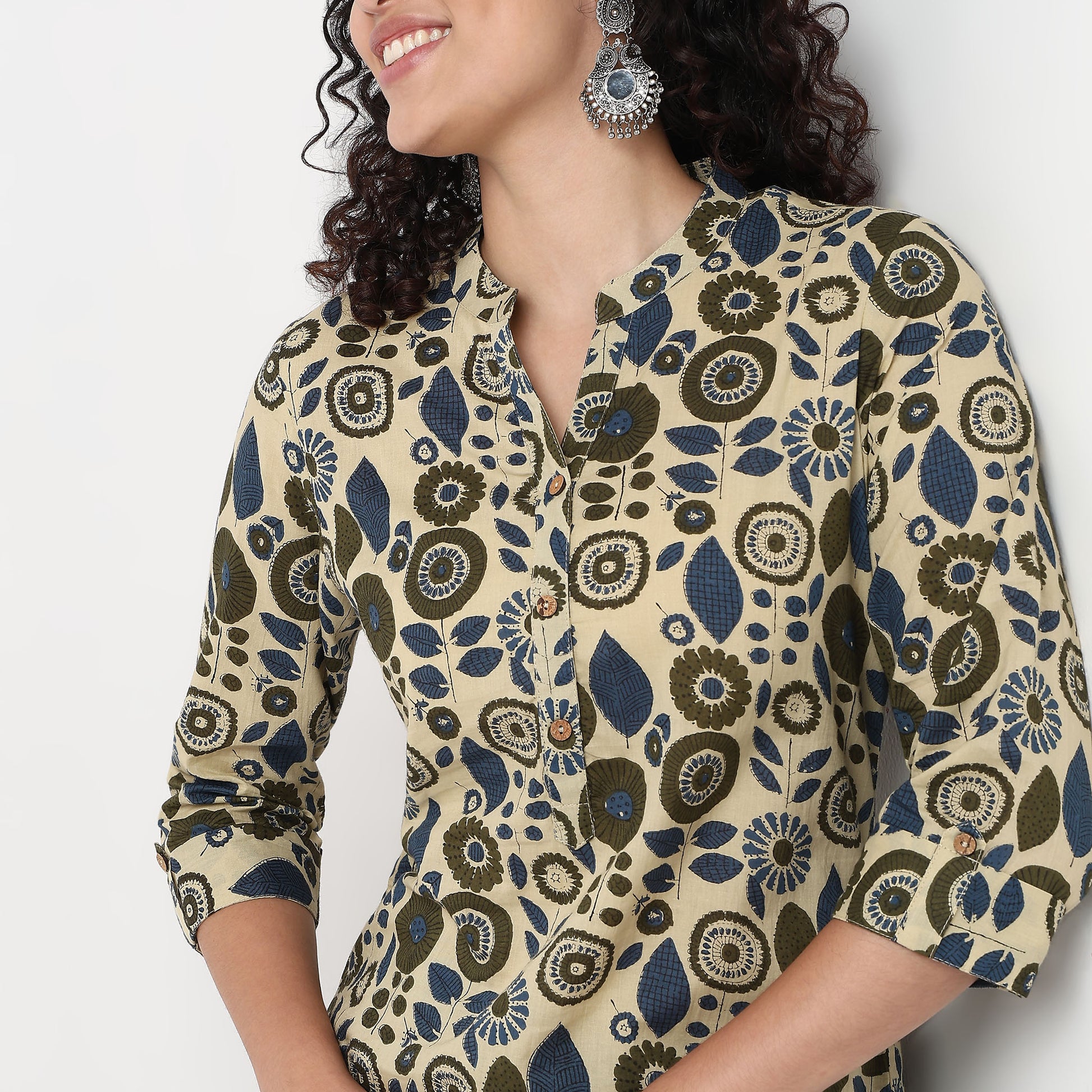 Printed Cotton Half Placket Kurta