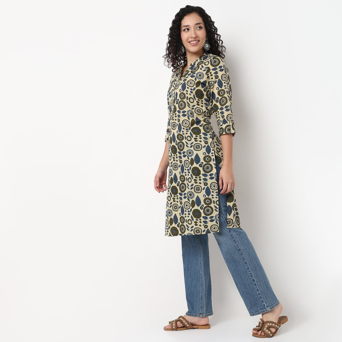 Printed Cotton Half Placket Kurta