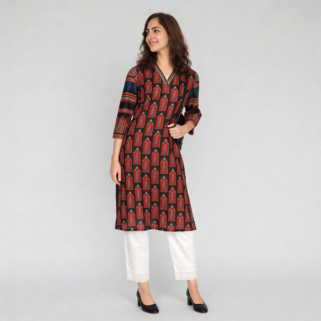 Cotton Printed Three-Fourth Sleeve Kurta