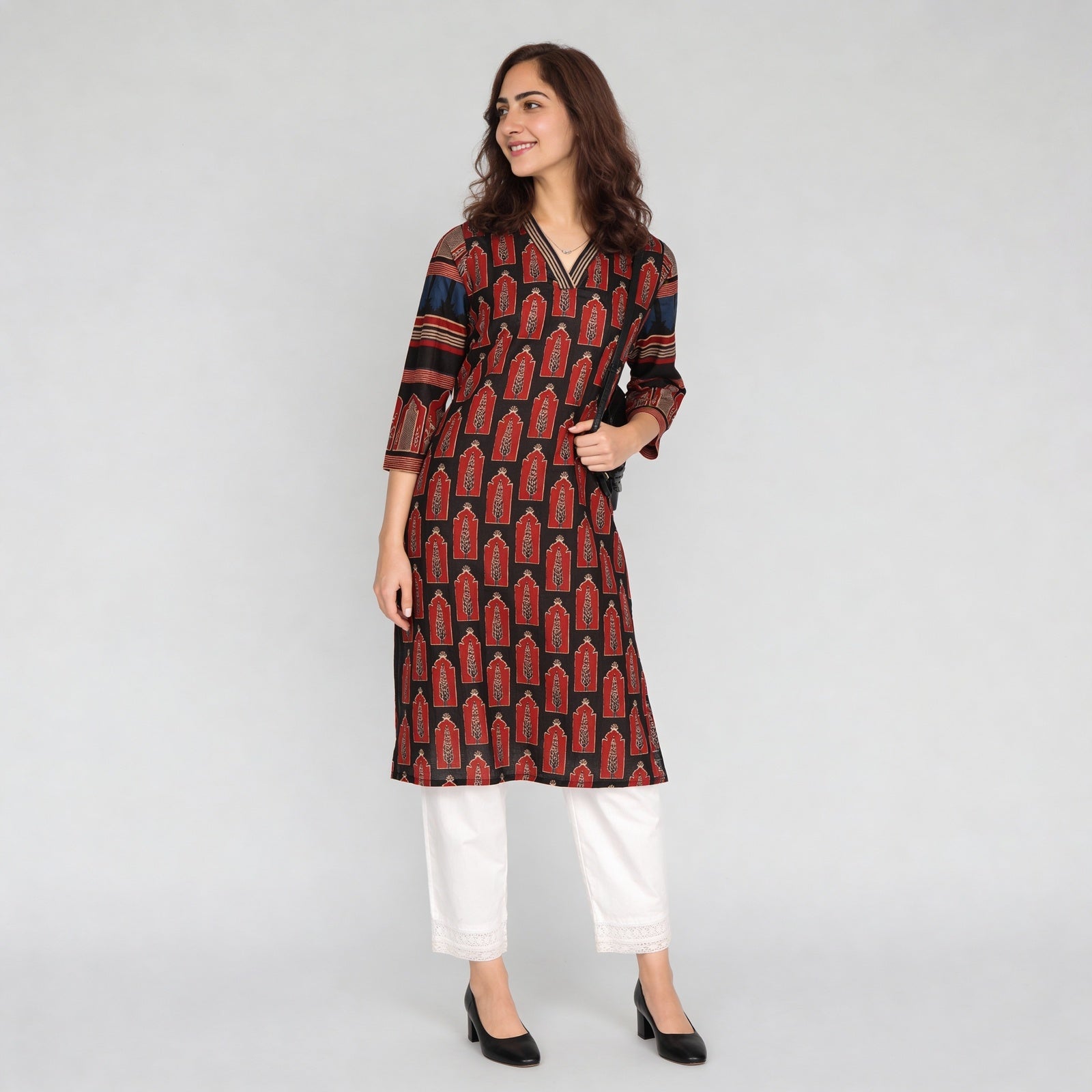 Cotton Printed Three-Fourth Sleeve Kurta