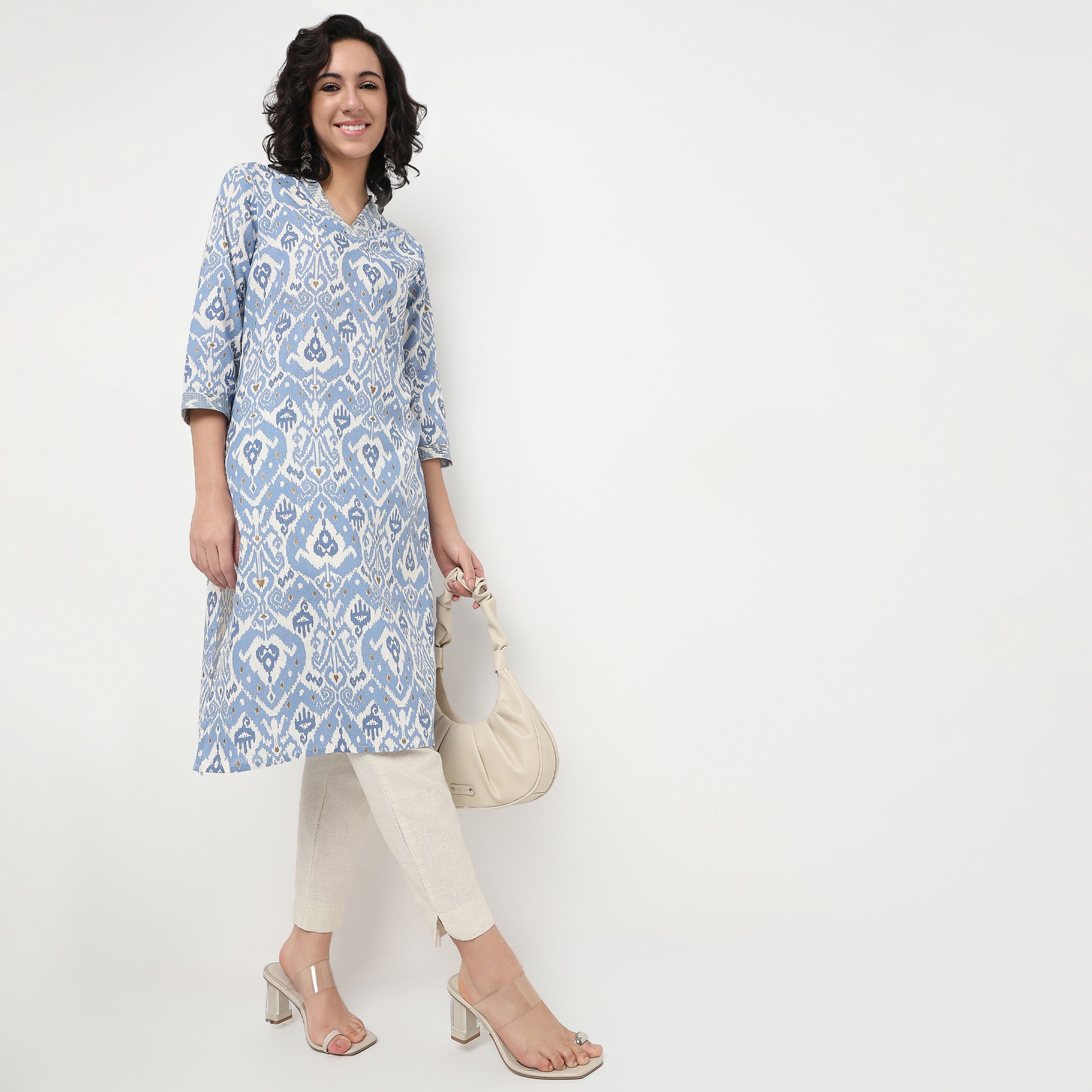 Order Now Women Printed V Neck Straight Fit Ethnic Wear Kurta by Style Union