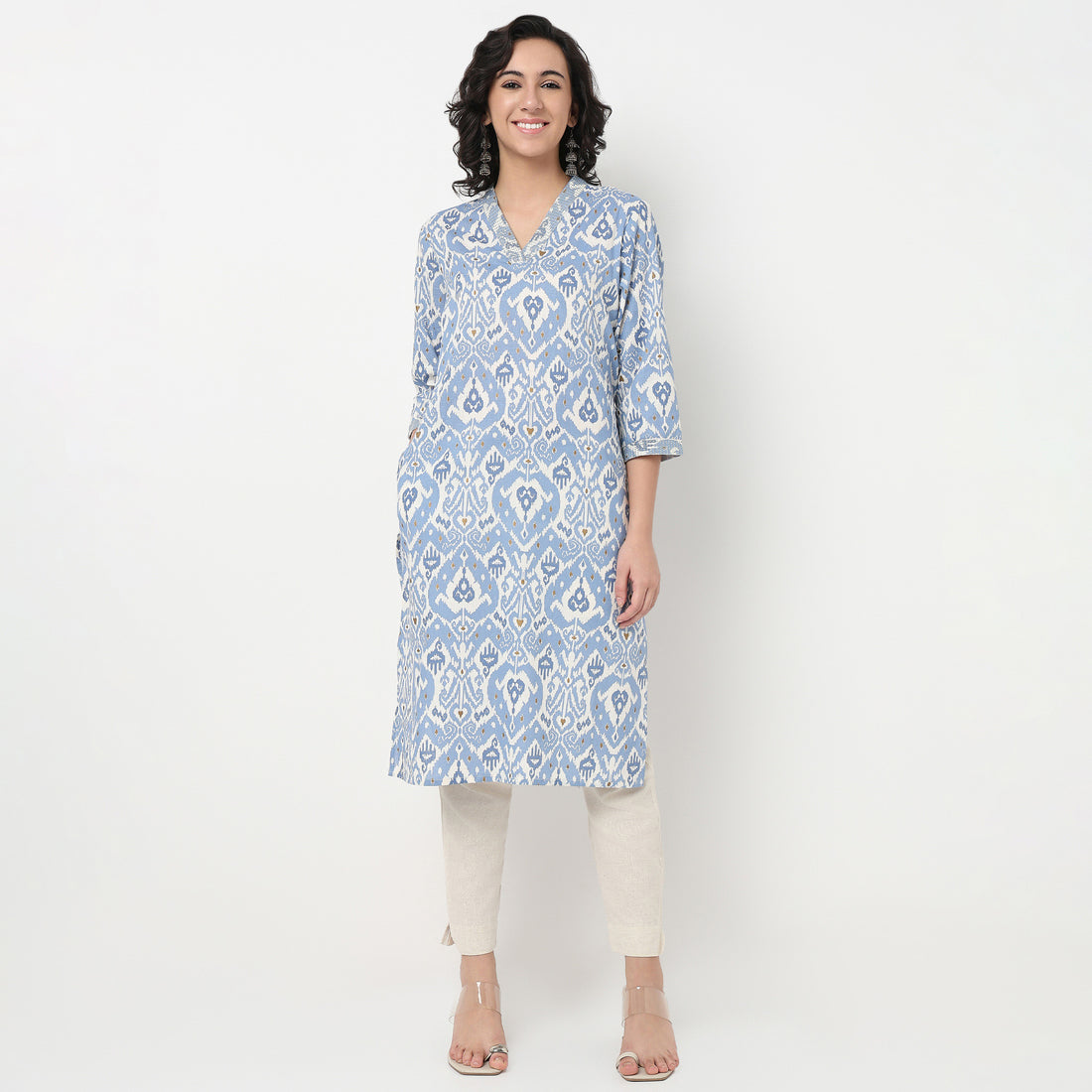 Order Now Women Printed V Neck Straight Fit Ethnic Wear Kurta by Style Union