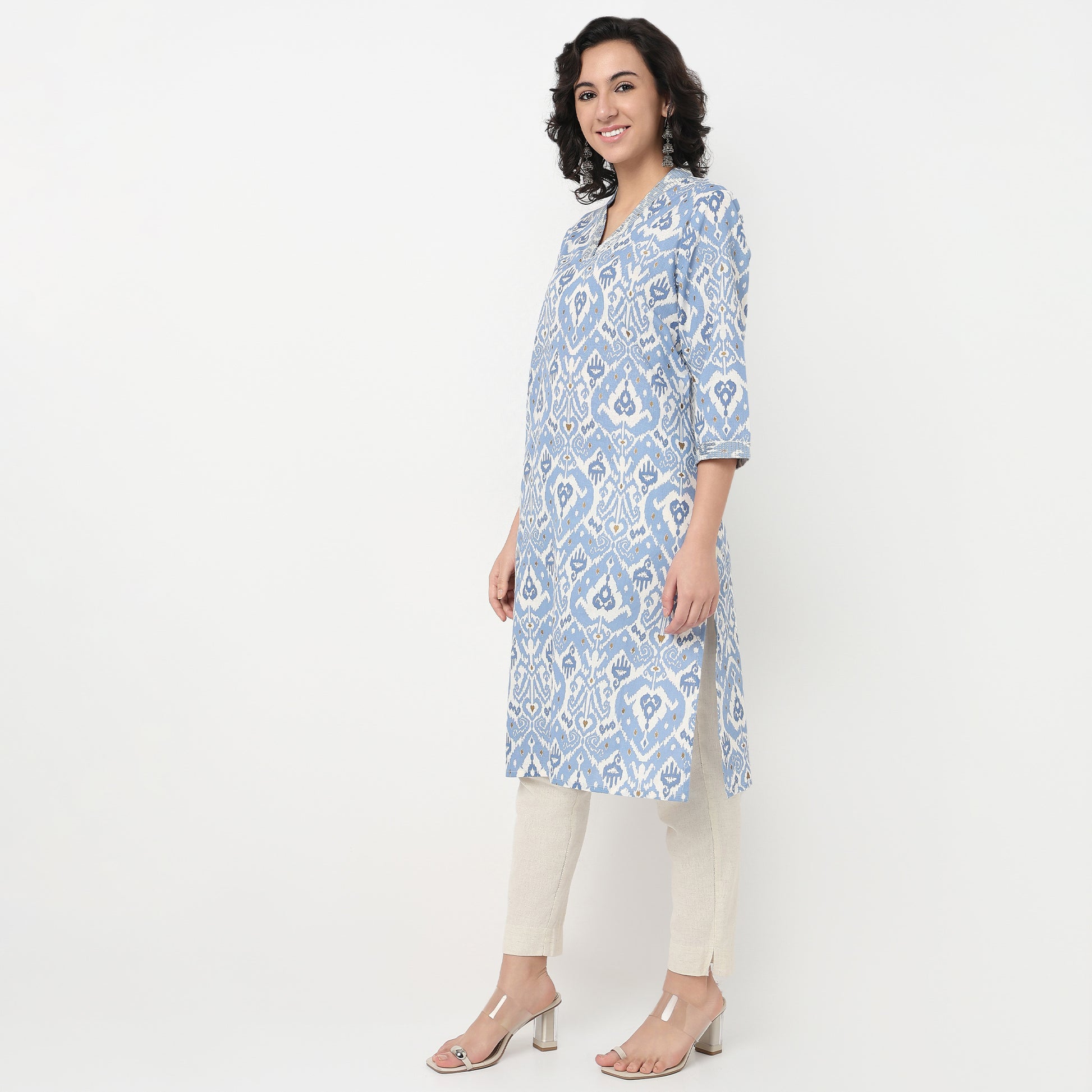 Order Now Women Printed V Neck Straight Fit Ethnic Wear Kurta by Style Union