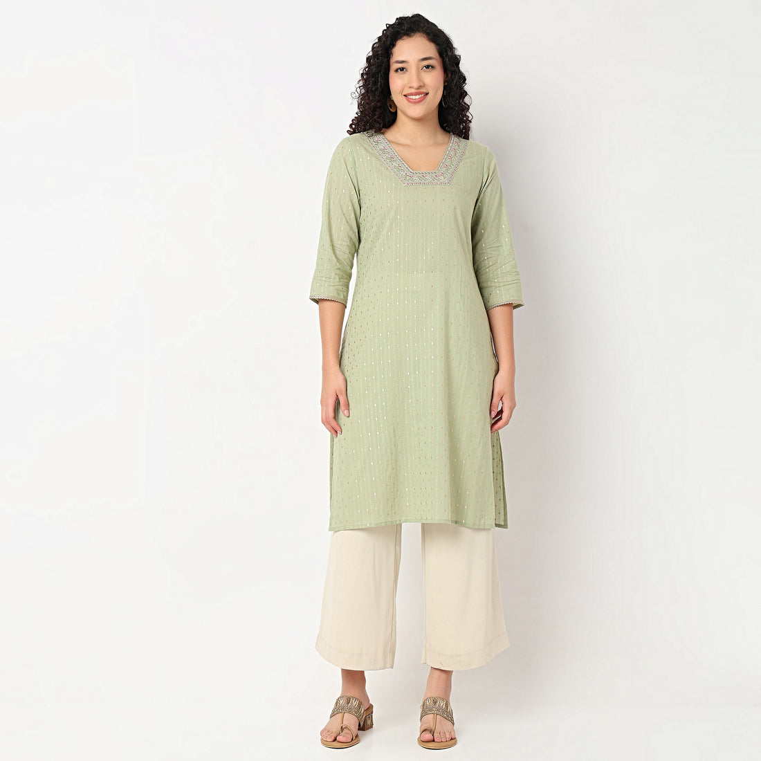Glass Shape Neck With Embroidered Kurta