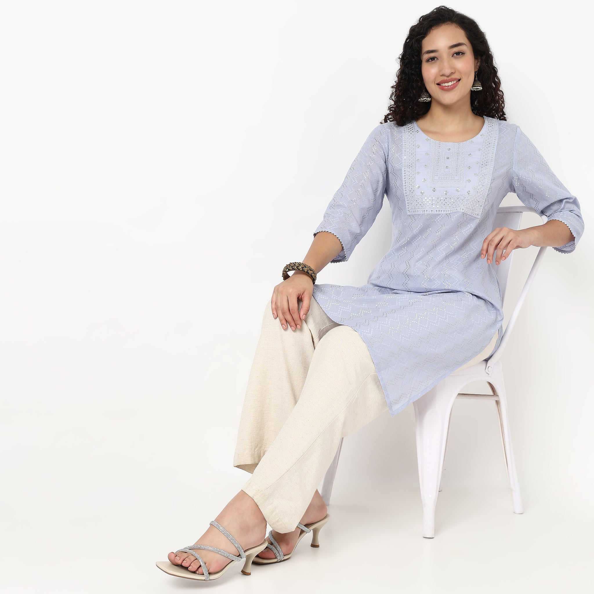 Embroidered Yoke Long Kurta