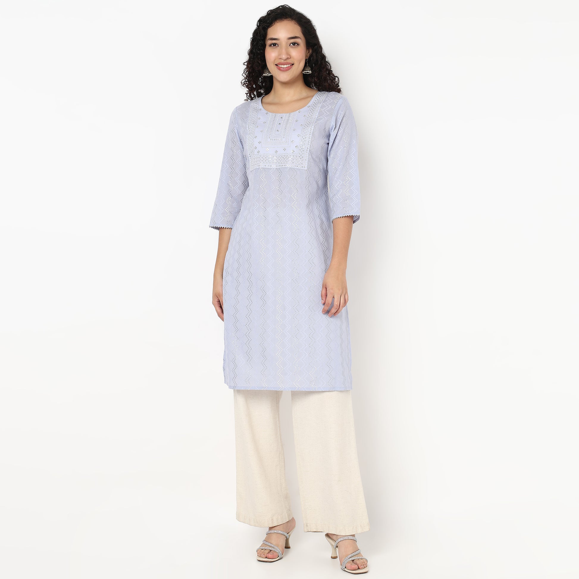 Embroidered Yoke Long Kurta