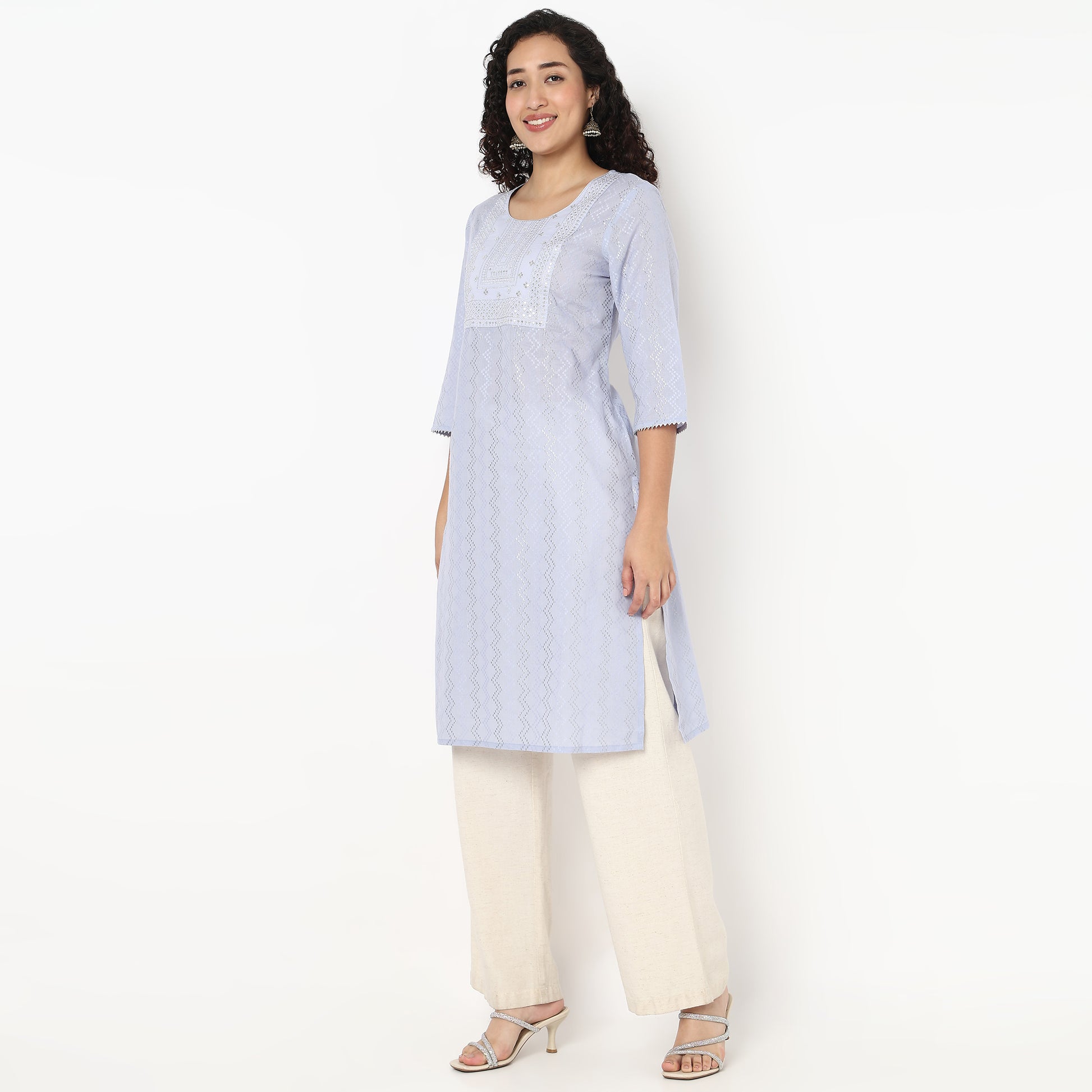 Embroidered Yoke Long Kurta