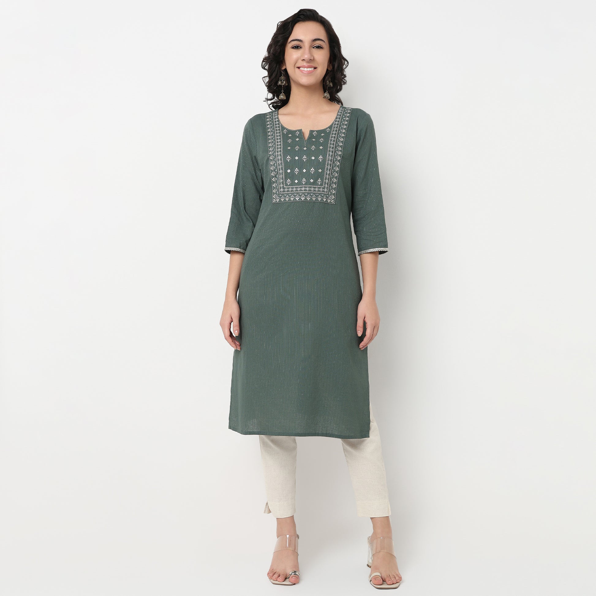 Order Now Women Embroidered Round Neck Straight Fit Ethnic Wear Kurta by Style Union
