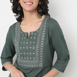 Order Now Women Embroidered Round Neck Straight Fit Ethnic Wear Kurta by Style Union