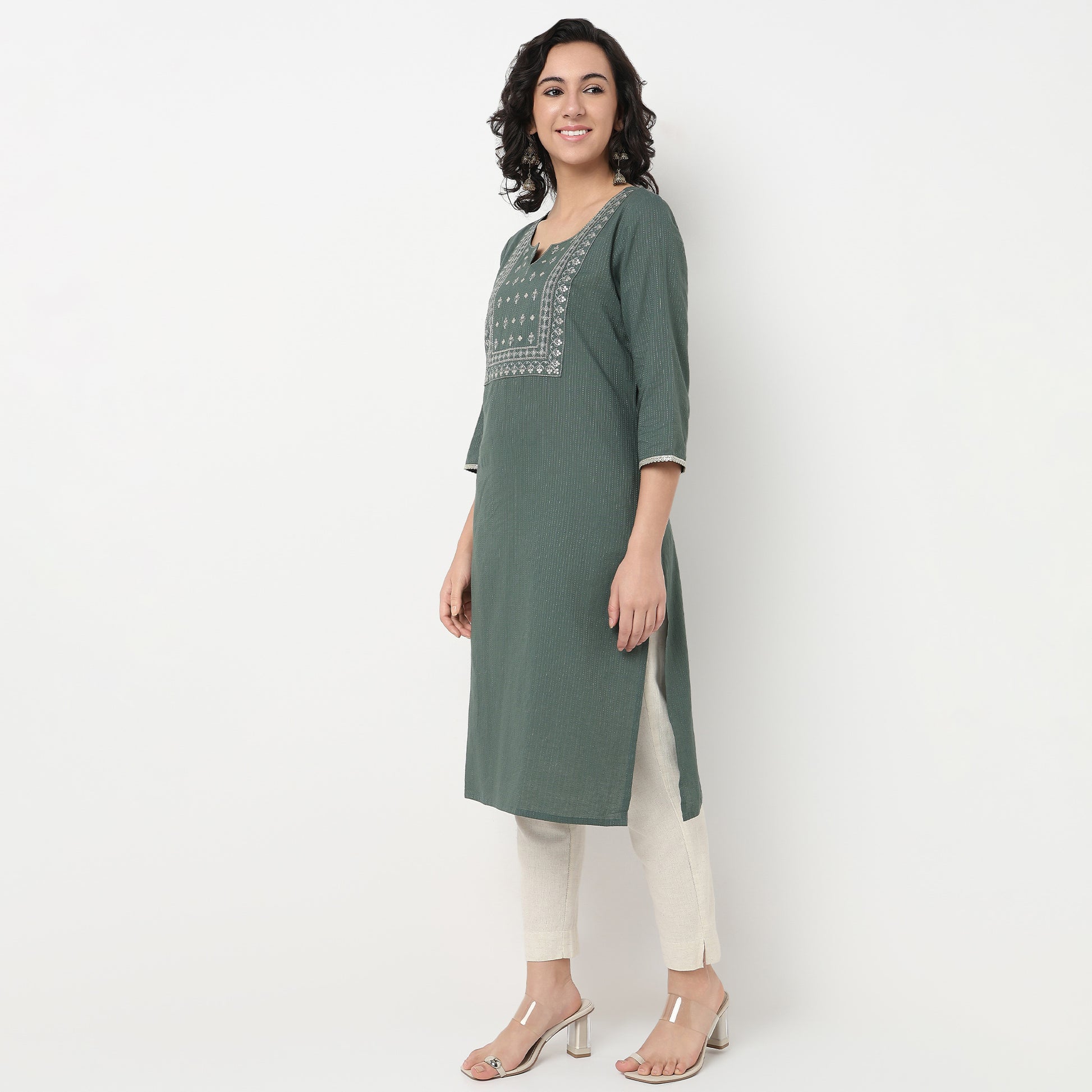 Order Now Women Embroidered Round Neck Straight Fit Ethnic Wear Kurta by Style Union