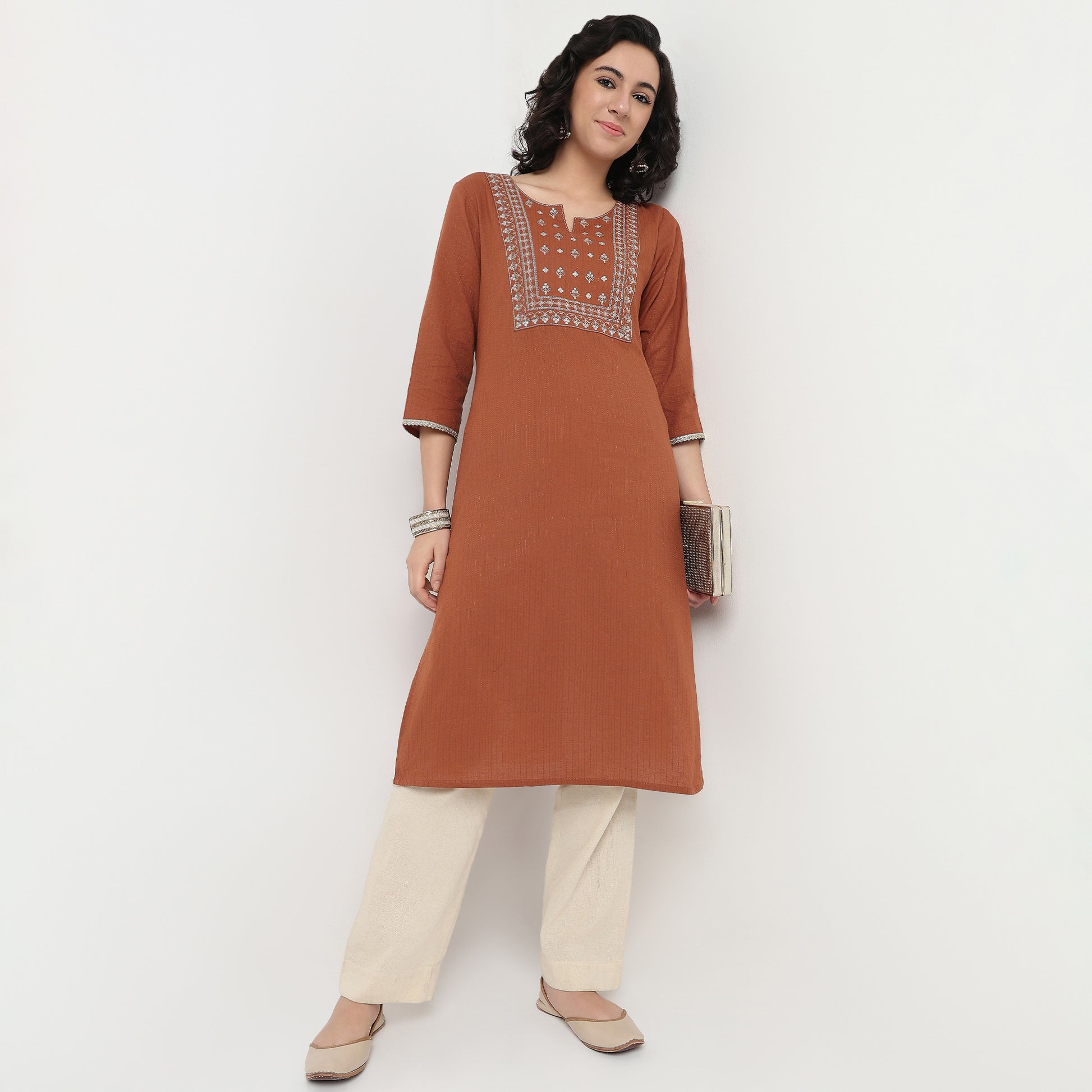 Order Now Women Embroidered Round Neck Straight Fit Ethnic Wear Kurta by Style Union
