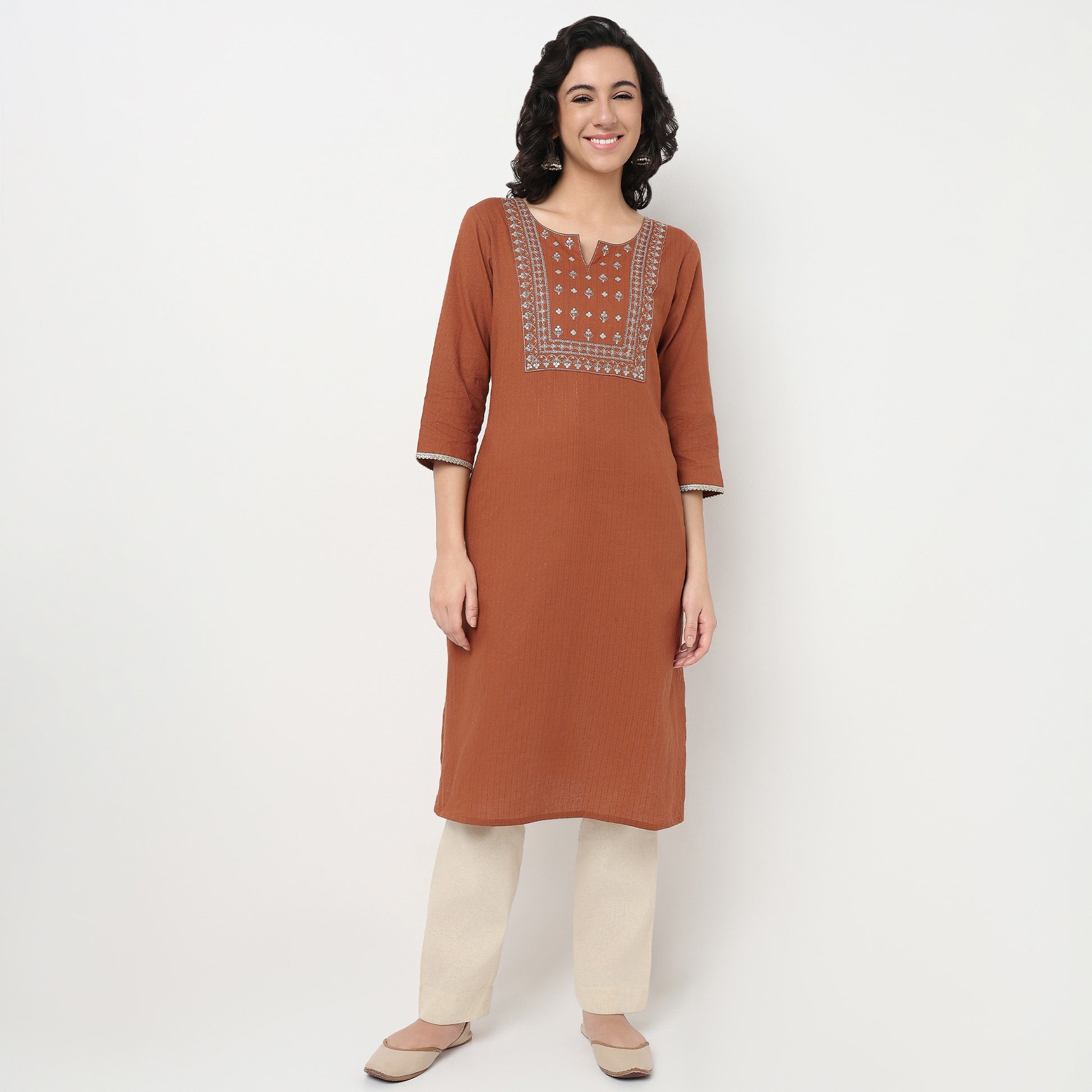 Order Now Women Embroidered Round Neck Straight Fit Ethnic Wear Kurta by Style Union