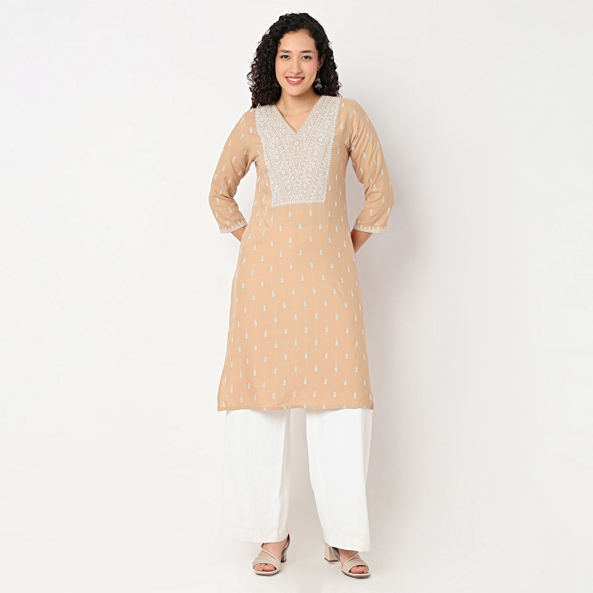 Printed Yoke V-Neck Kurta