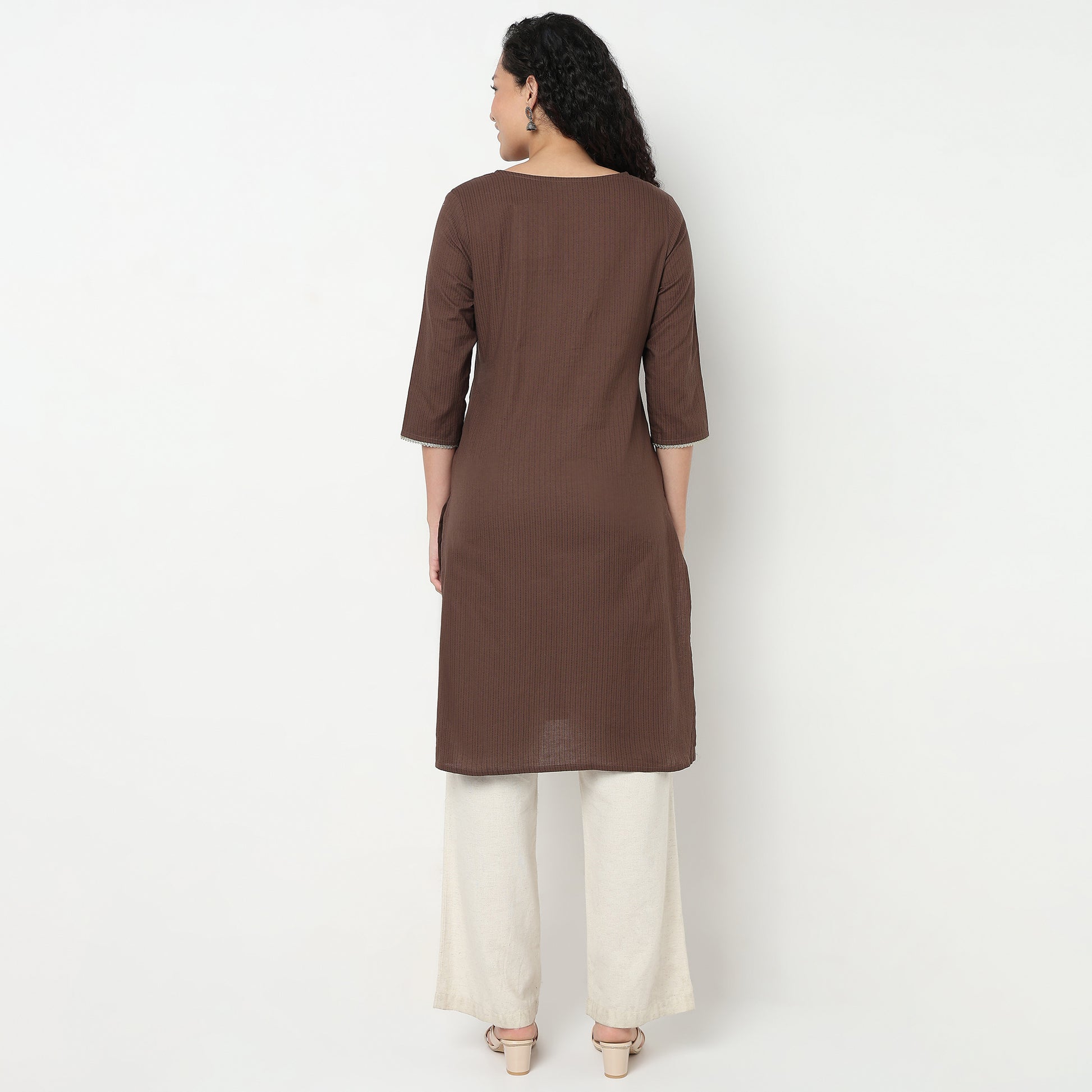 Buy Women Straight Fit Embroidered Three-Fourth Sleeve Kurta  - Style Union