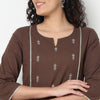 Buy Women Straight Fit Embroidered Three-Fourth Sleeve Kurta  - Style Union