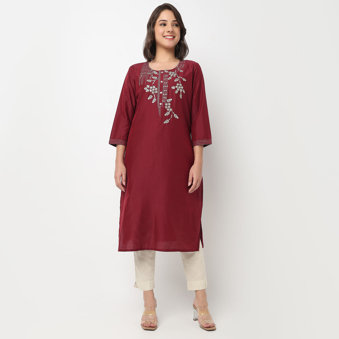 Embroidered Yoke Long Kurta
