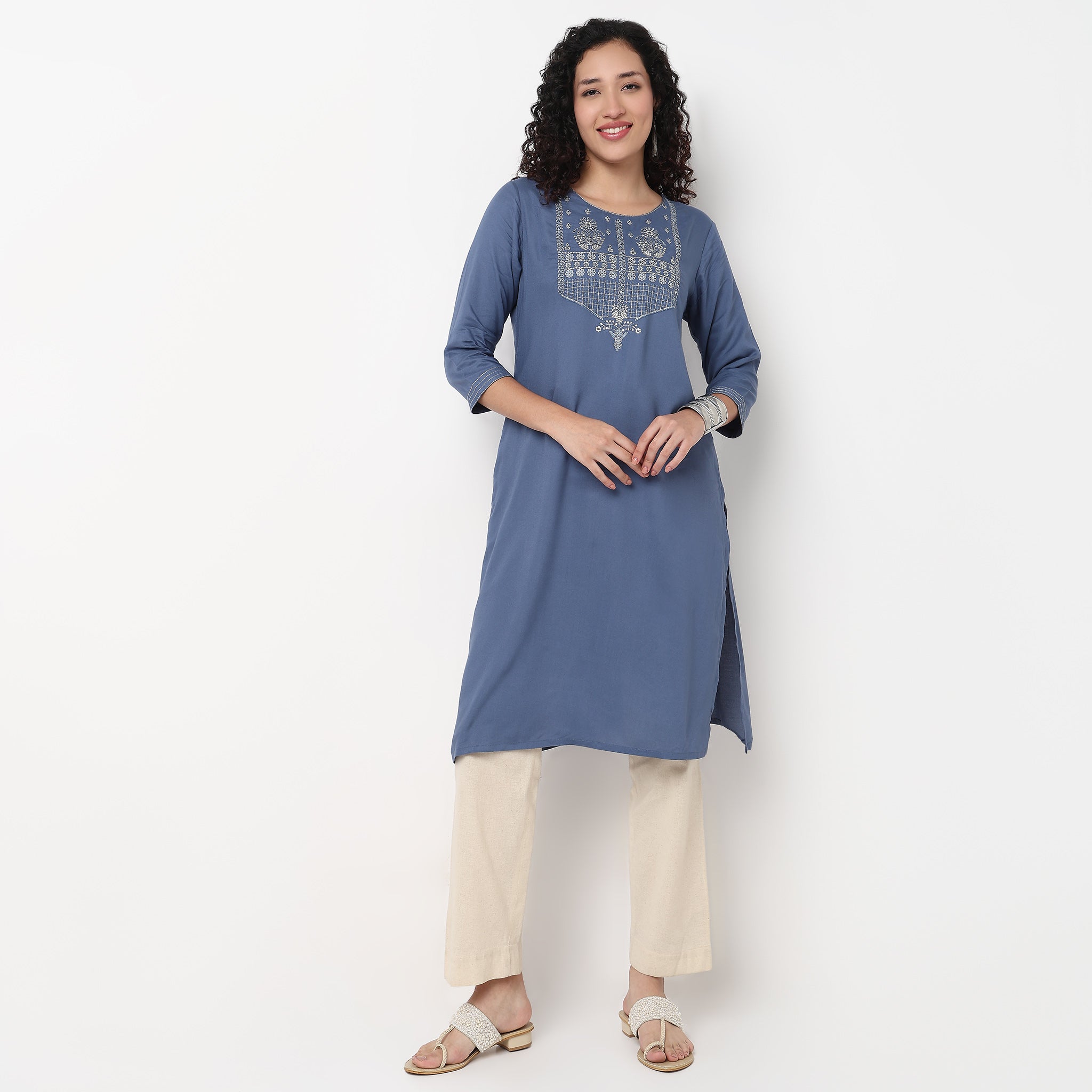 Embroidered Yoke Long Kurta