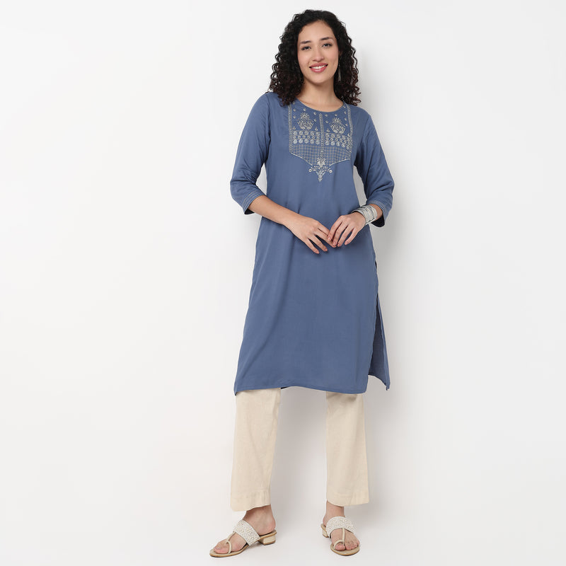 Embroidered Yoke Long Kurta