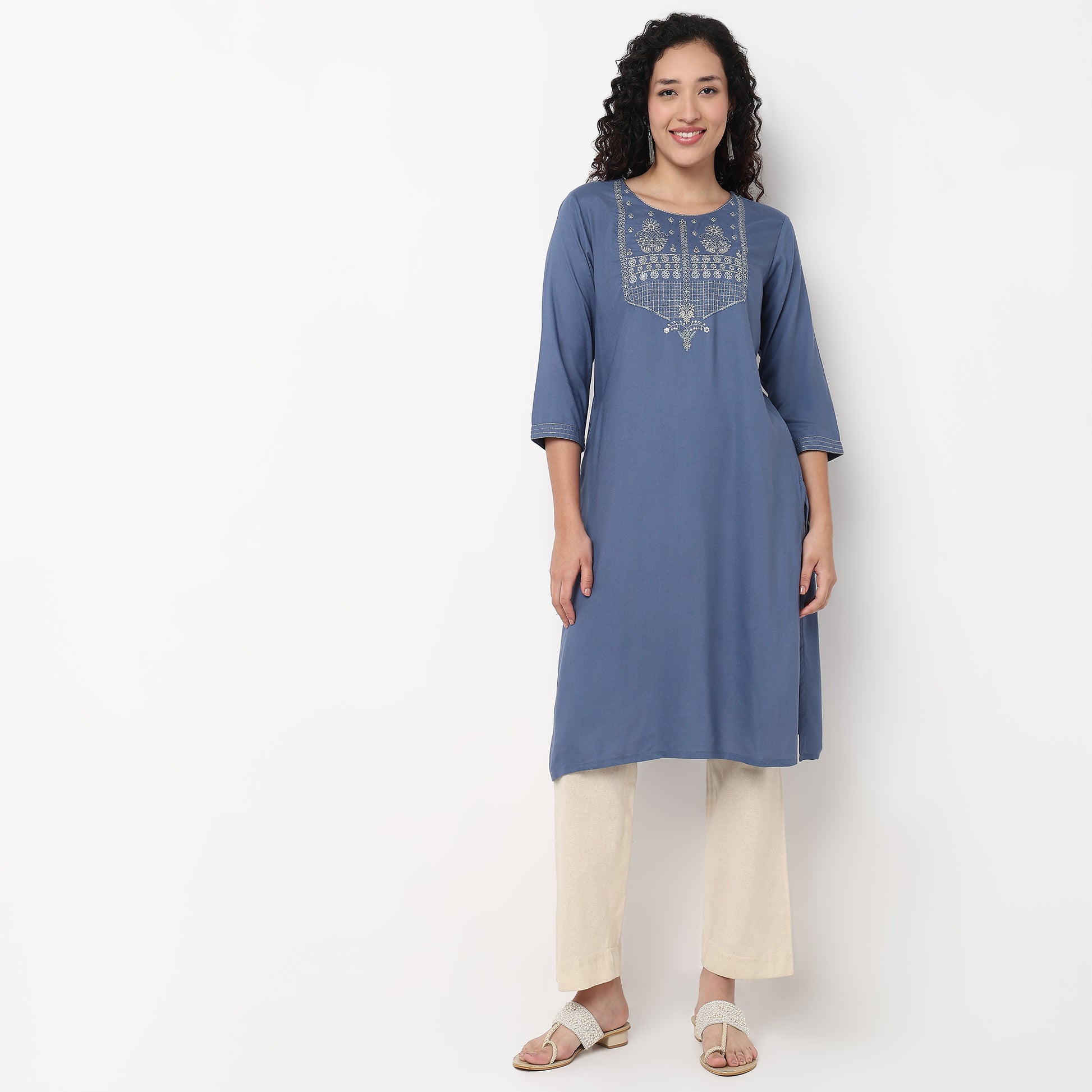 Embroidered Yoke Long Kurta