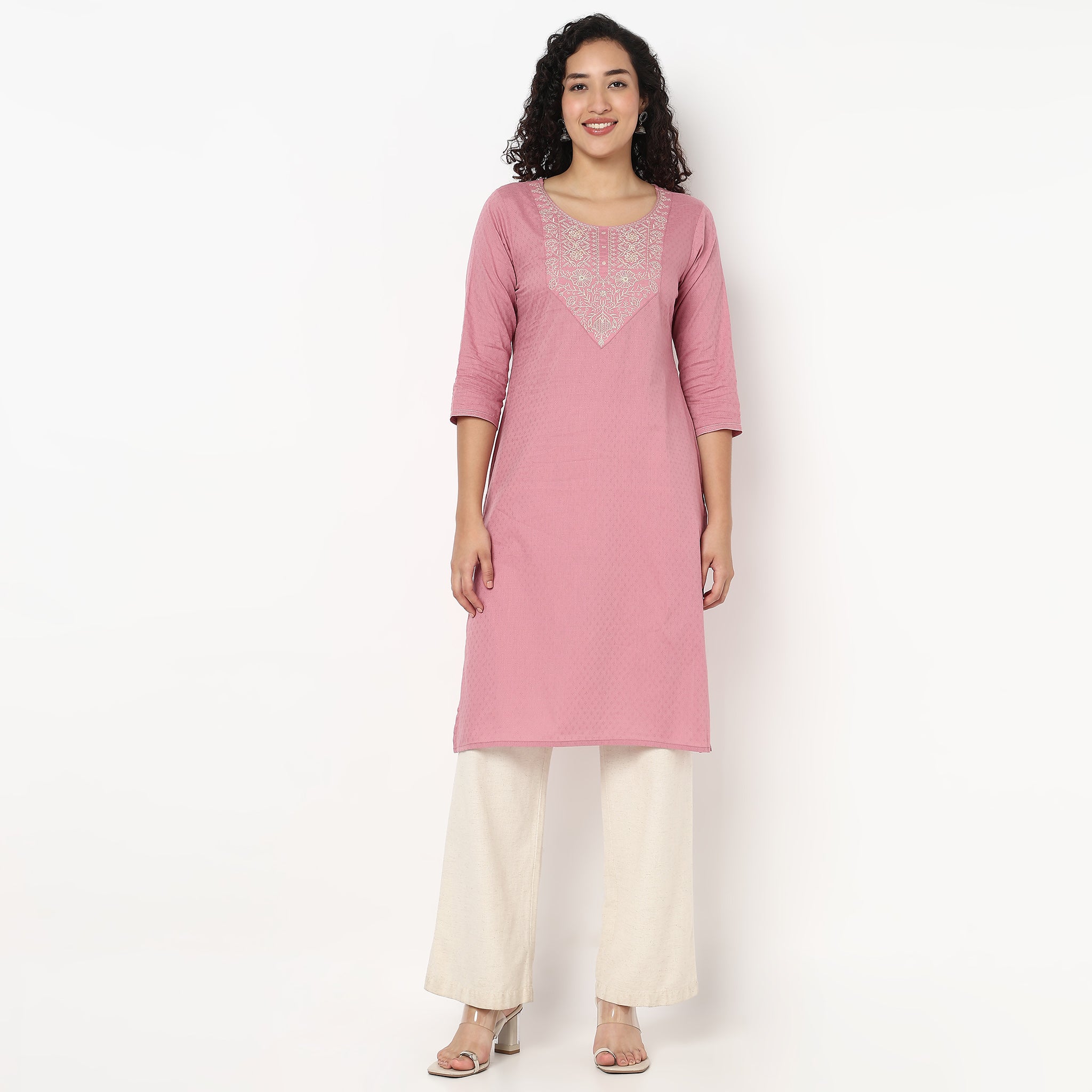 Embroidered Yoke Long Kurta