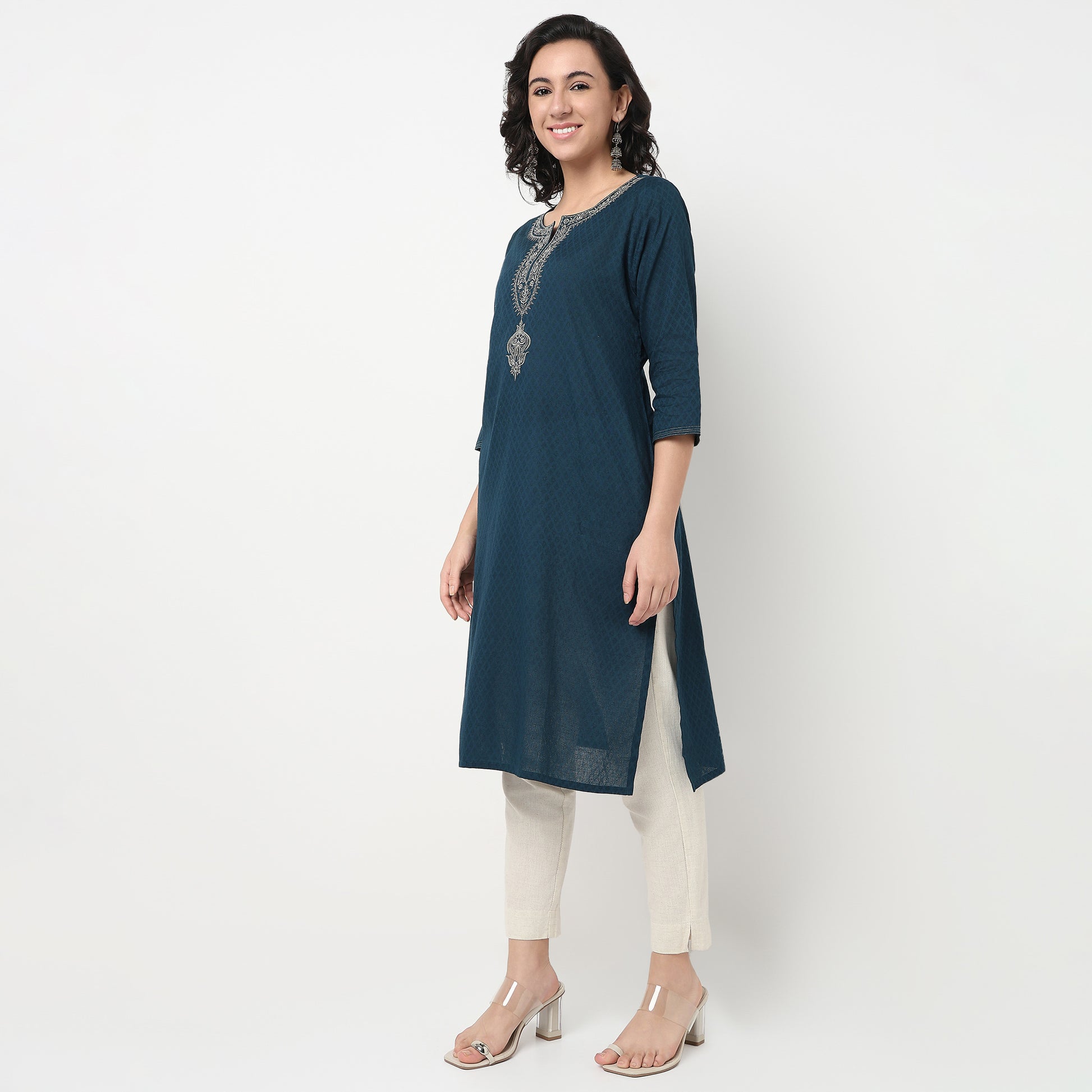 Order Now Women Embroidered Round Neck Straight Fit Ethnic Wear Kurta by Style Union