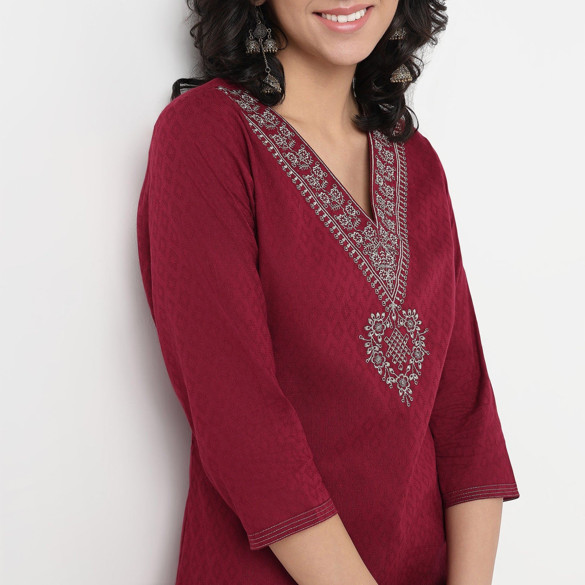 Order Now Women Embroidered V Neck Straight Fit Ethnic Wear Kurta by Style Union