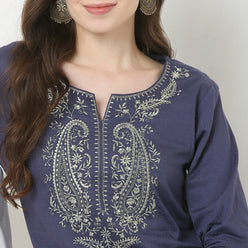 Embroidered Yoke Long Kurta