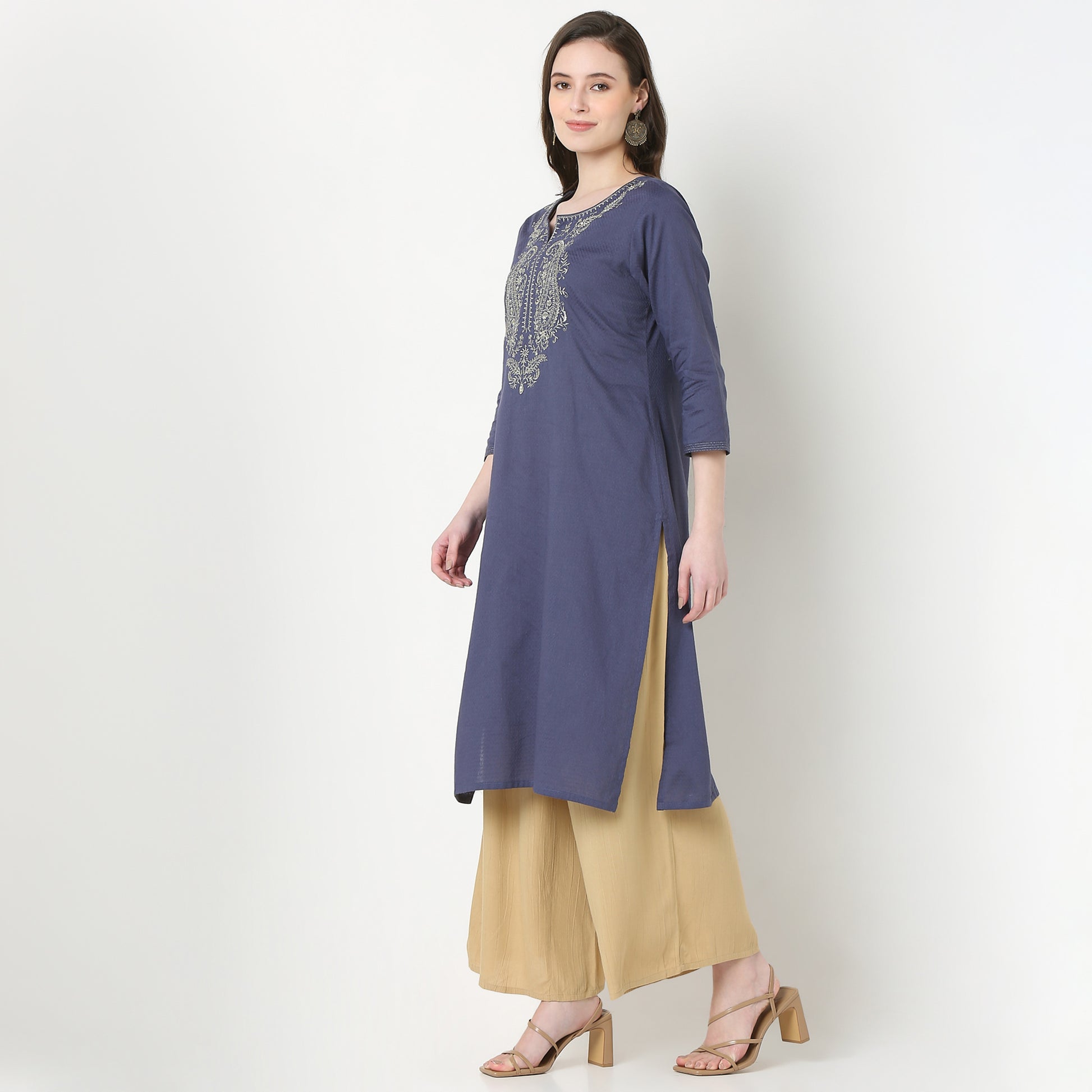 Embroidered Yoke Long Kurta