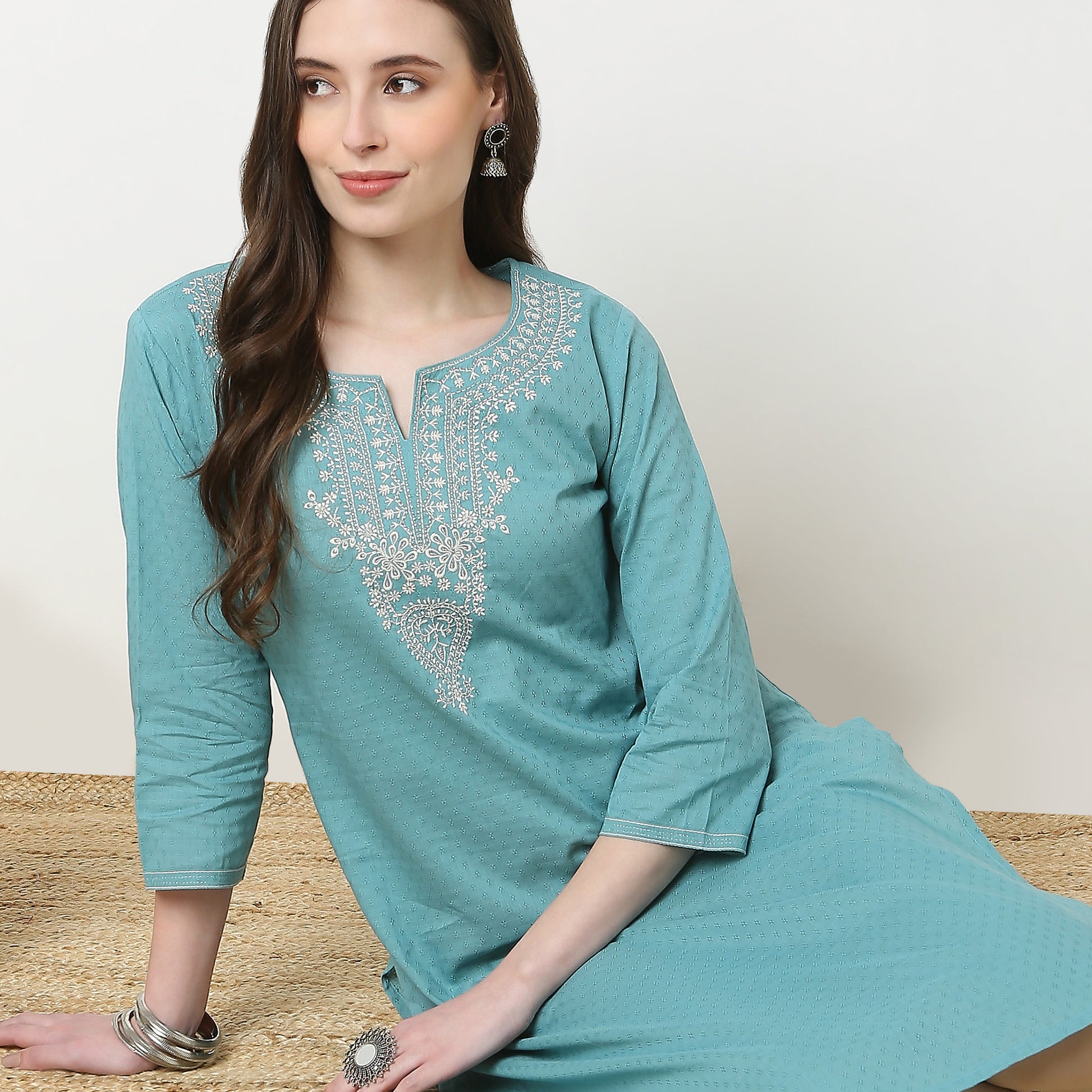 Embroidered Yoke Long Kurta