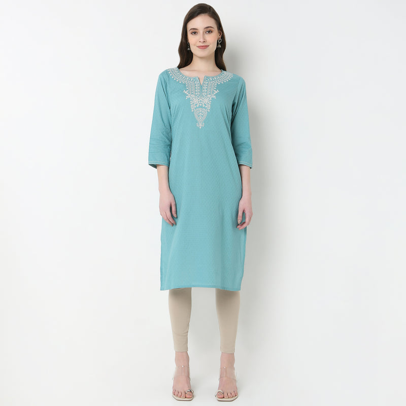 Embroidered Yoke Long Kurta