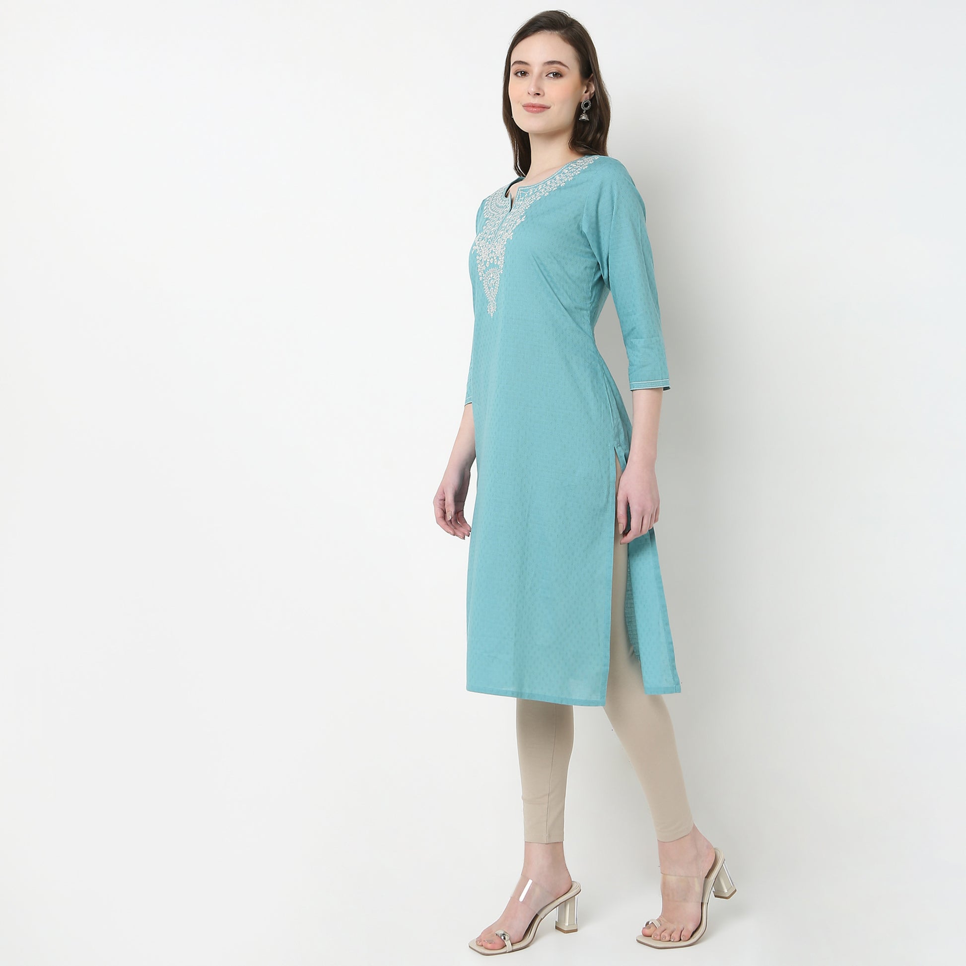 Embroidered Yoke Long Kurta