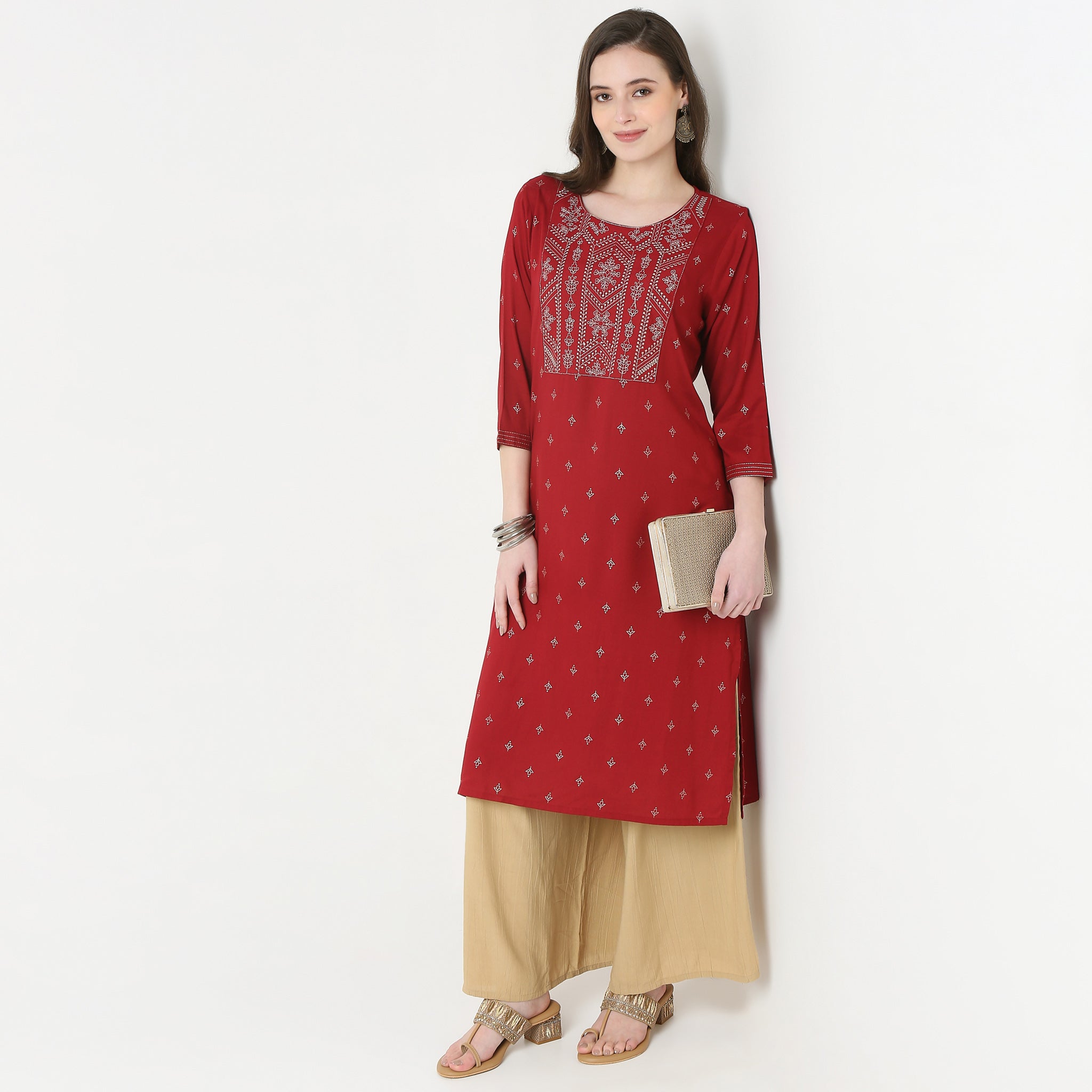 Embroidered Yoke Long Kurta